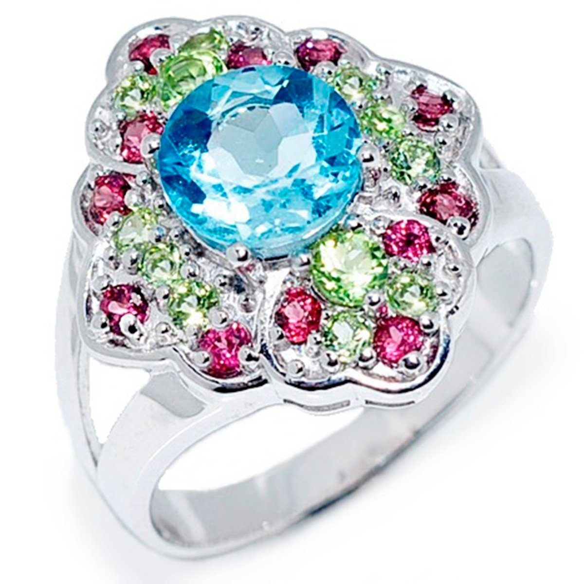Goldene Hufeisen Silberring Blautopas Granat Peridot Ring aus 925  Sterlingsilber Damen echte Edelsteine Fingerring, Einzelstück, Handarbeit