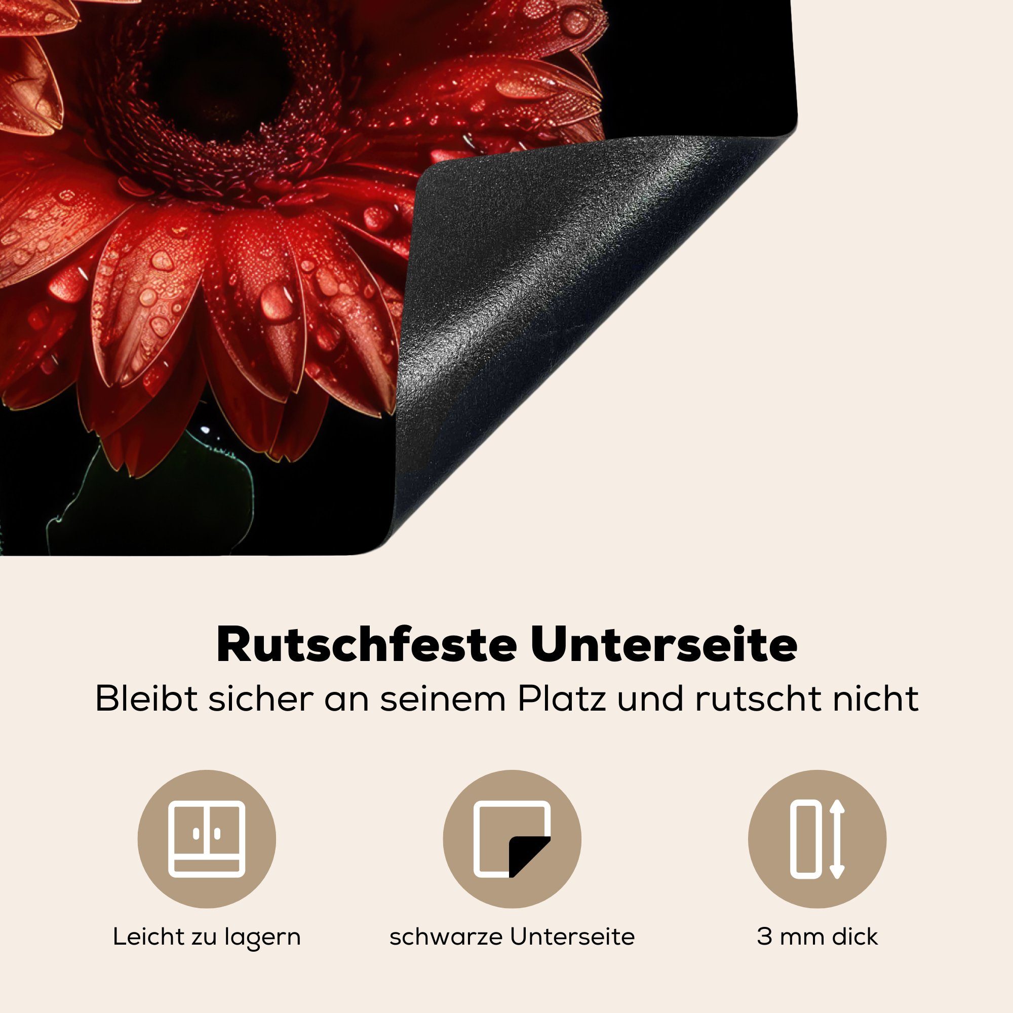 - - Ceranfeldabdeckung 60x52 - tlg), Rot Gerbera Mobile (1 Herdblende-/Abdeckplatte MuchoWow Vinyl, Botanisch Arbeitsfläche nutzbar, Natur, - cm, Blumen