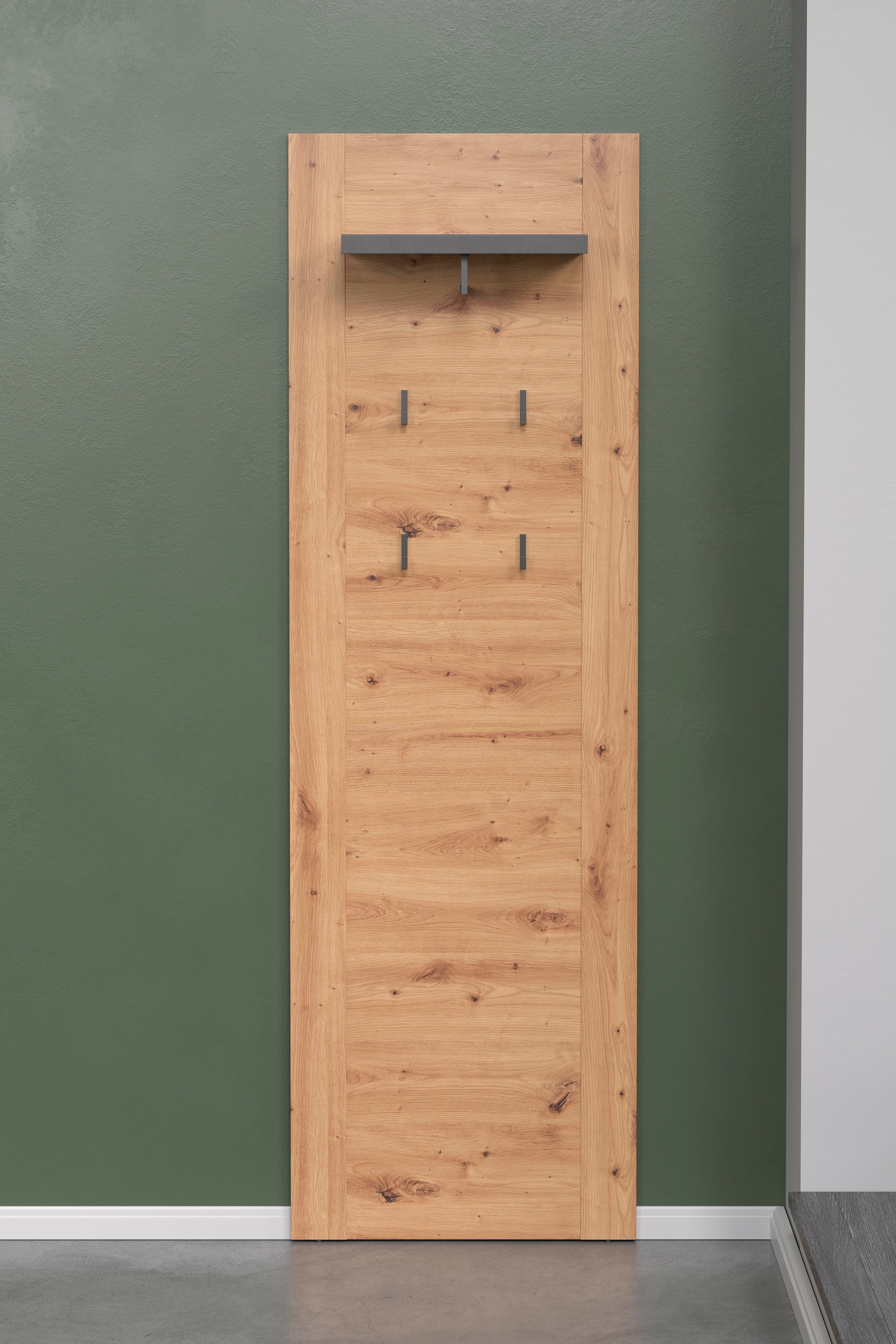 Home affaire Garderobenpaneel Ambres, Garderobenpaneel mit Ablage & Haken - (B/T/H) 62/26/199 cm