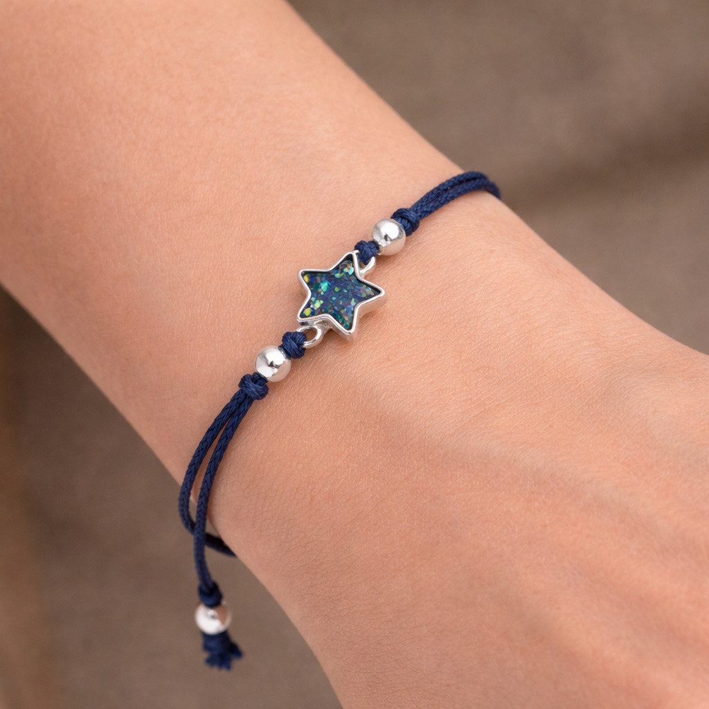 DUR Armband A1987 Seestern 925 Silber Seeopal Baumwollband blau