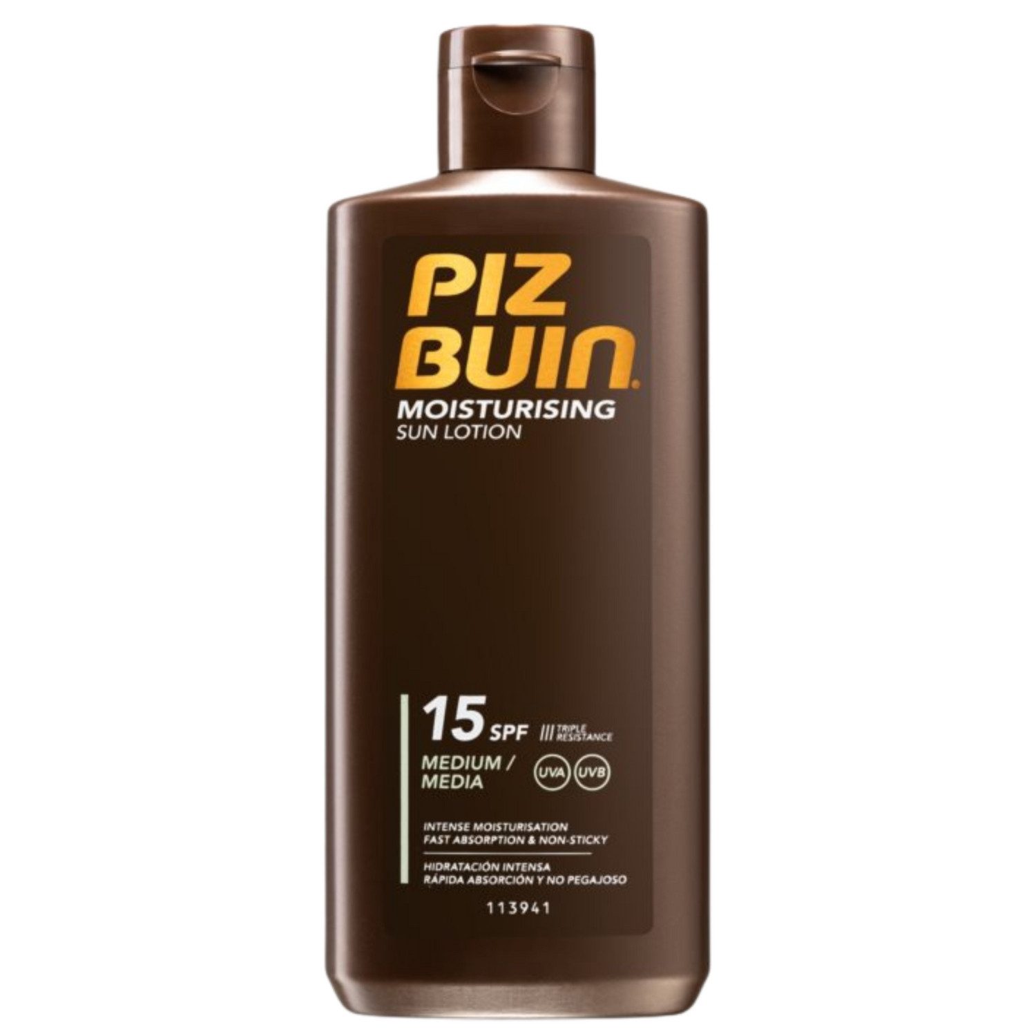 Piz Buin Sonnenschutzlotion Piz Buin Moisturising Sun Lotion SPF15 UVA-/UVB-Schutz 200 ml, 1-tlg., Wasserfest und feuchtigkeitsspendend ohne fettigen Film