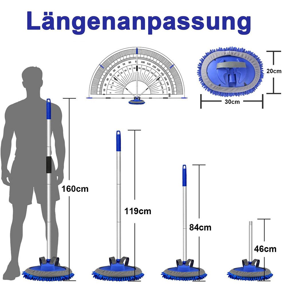 AFKSMILE Autowaschbürste 160 cm Autowaschbürste mit Teleskopstiel, 180° Auto Waschbürste, (1-tlg), Multifunktional Autowaschmopp für Auto RV Trucks LKW Wohnwage – Bild 2 von 5