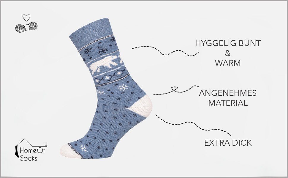 Hygge Eisbär & HomeOfSocks für Socken mit Grau Herren Damen Motiv Frottee Dick mit Wolle Kuschelsocken und