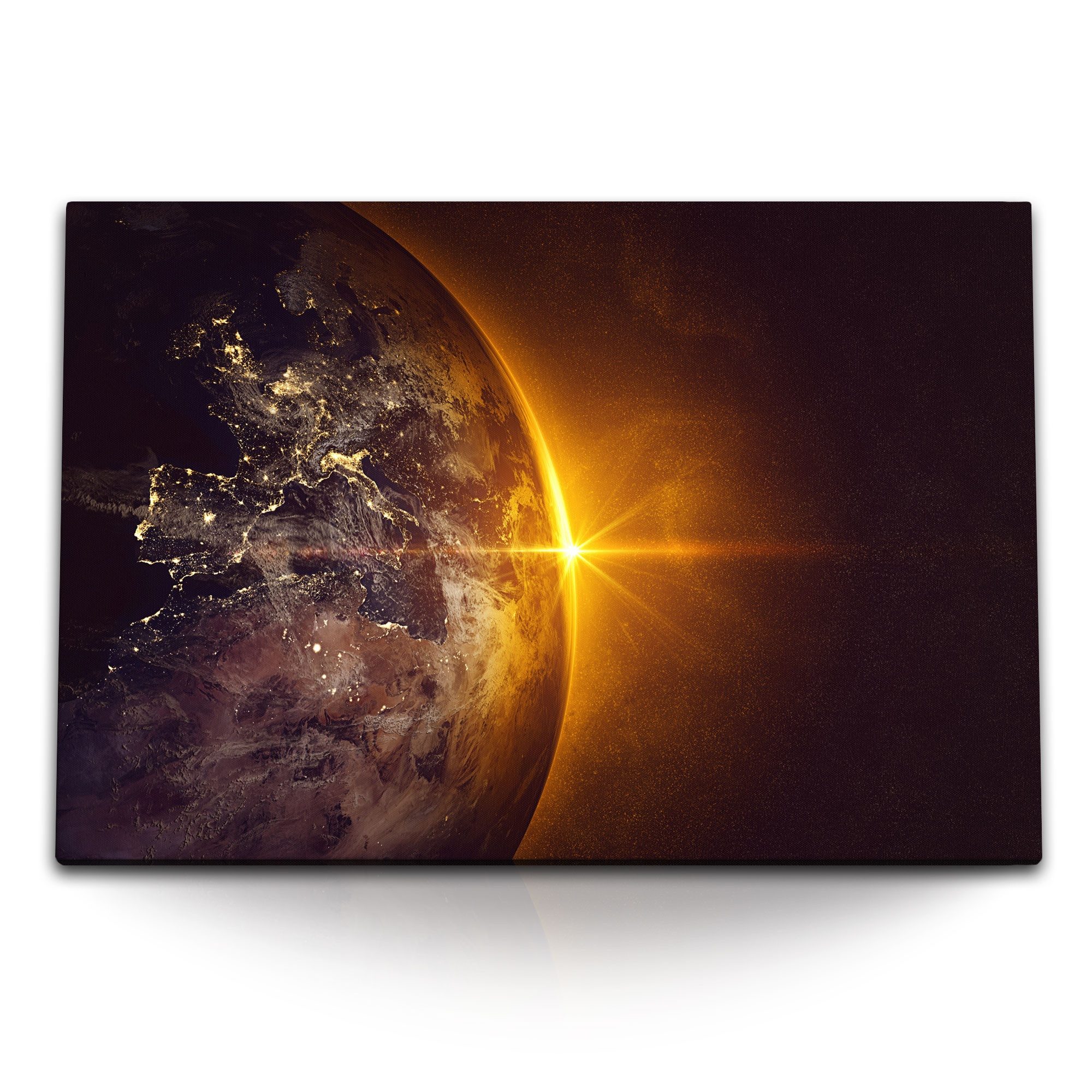 Sinus Art Leinwandbild 120x80cm Wandbild auf Leinwand Planet Erde Sonnenuntergang Globus Welt, (1 St)