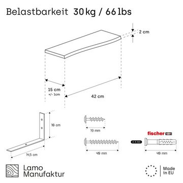 LAMO Manufaktur Wandregal Wandhalter 2er Set, Komplett-Set mit Baumkante, 20mm stake Massivholzplatte