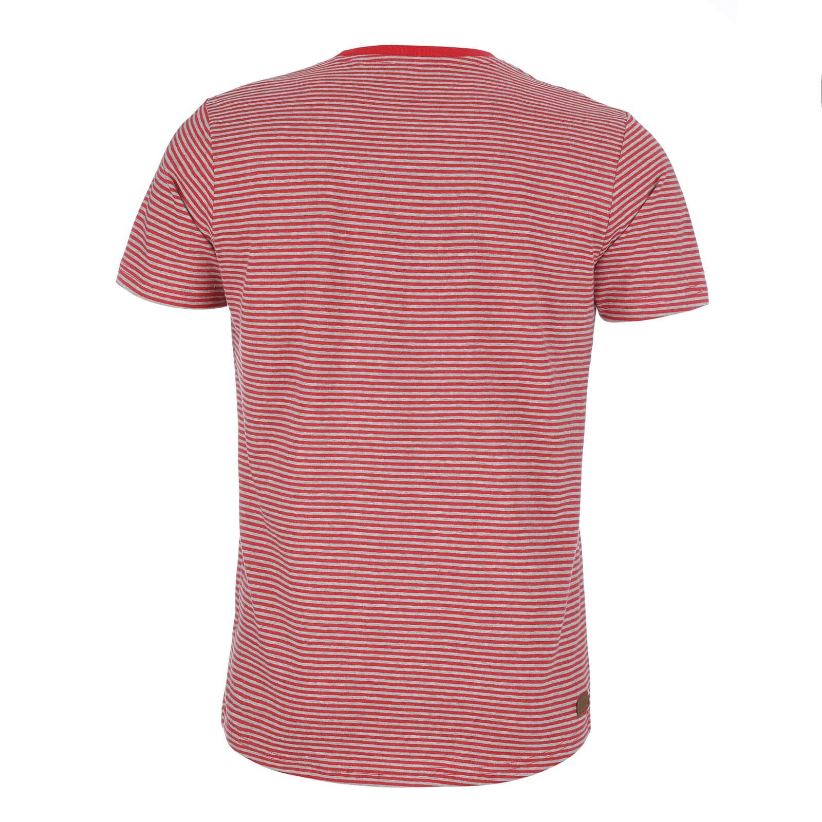 rot/hellgrau Rundhalsshirt mit T-Shirt Leitfeuer Kurzarmshirt gestreift - Anker-Print Herren Streifen