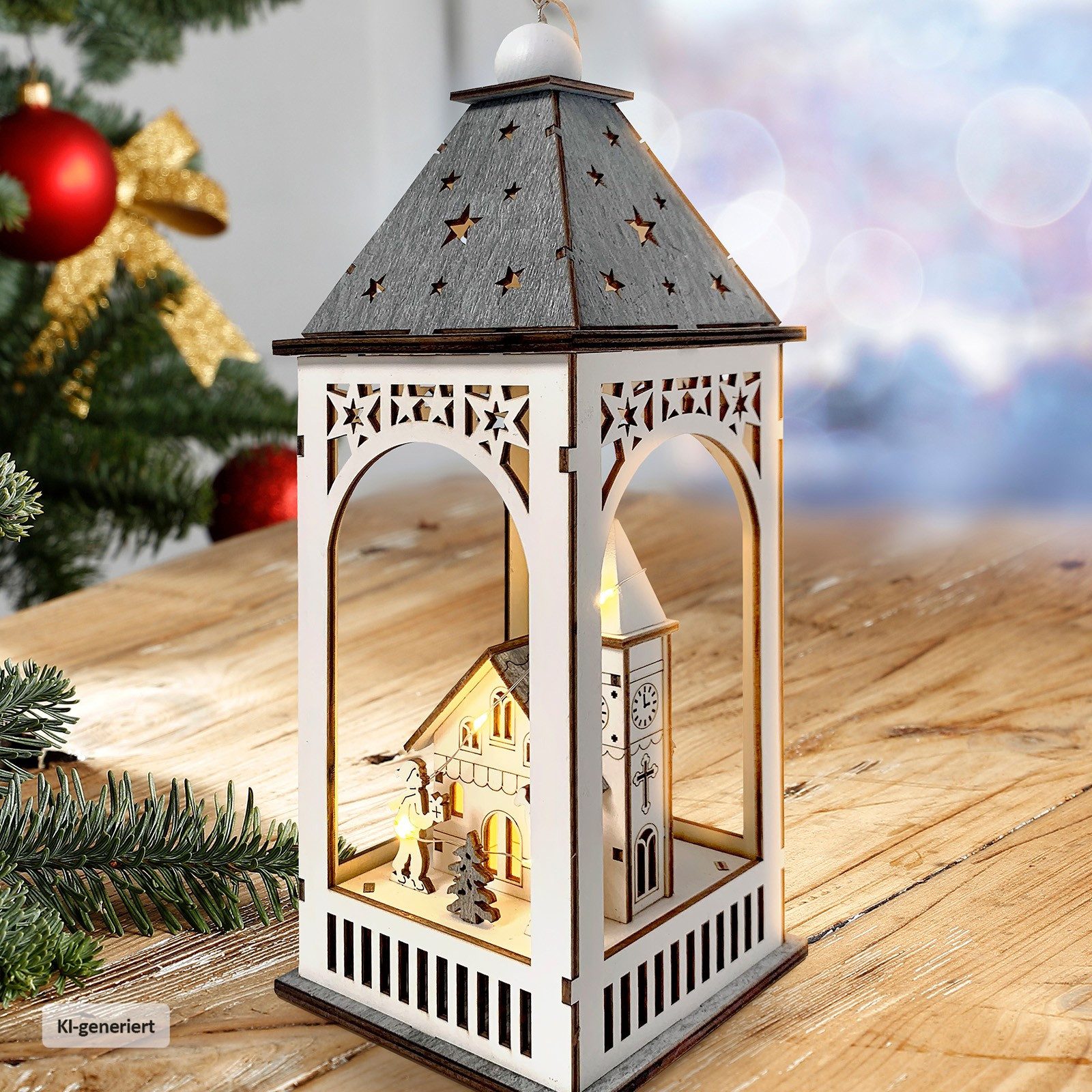 HTI-Living LED Laterne LED Weihnachtslaterne mit Kirche, Ein-/Ausschalter, LED, Warmweiß, Leuchtdeko batteriebetrieben