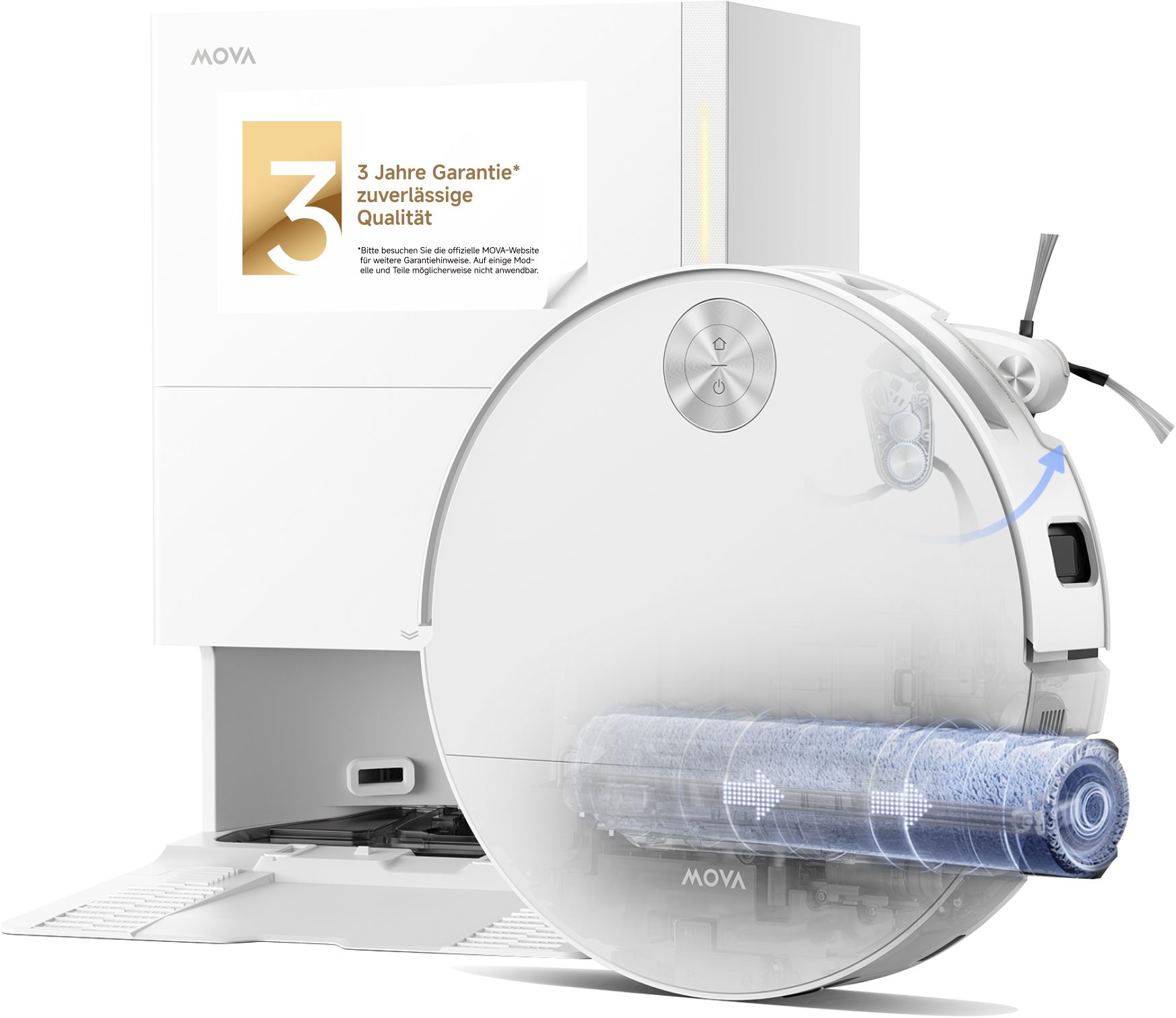 Mova Saugroboter S70 Roller, Saugroboter mit 28.000Pa Saugkraft und HydroForce-Wischen, 700 W, MaxiReach-Technologie, CovertSense-Navigation, 90mm Flaches Gehäuse