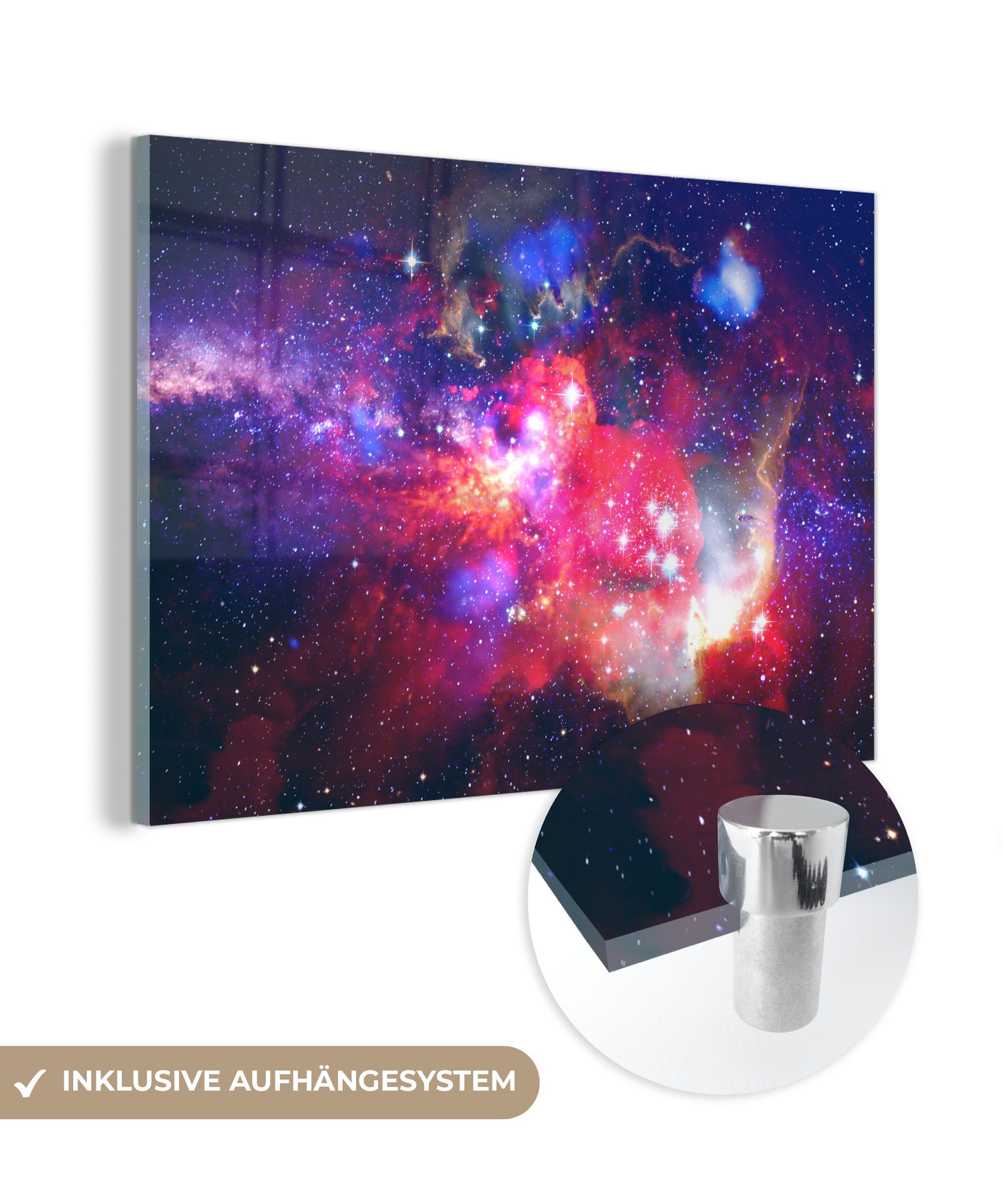 MuchoWow Acrylglasbild Universum - Farben - Weltraum, (1 St), Glasbilder - Bilder auf Glas Wandbild - Foto auf Glas - Wanddekoration