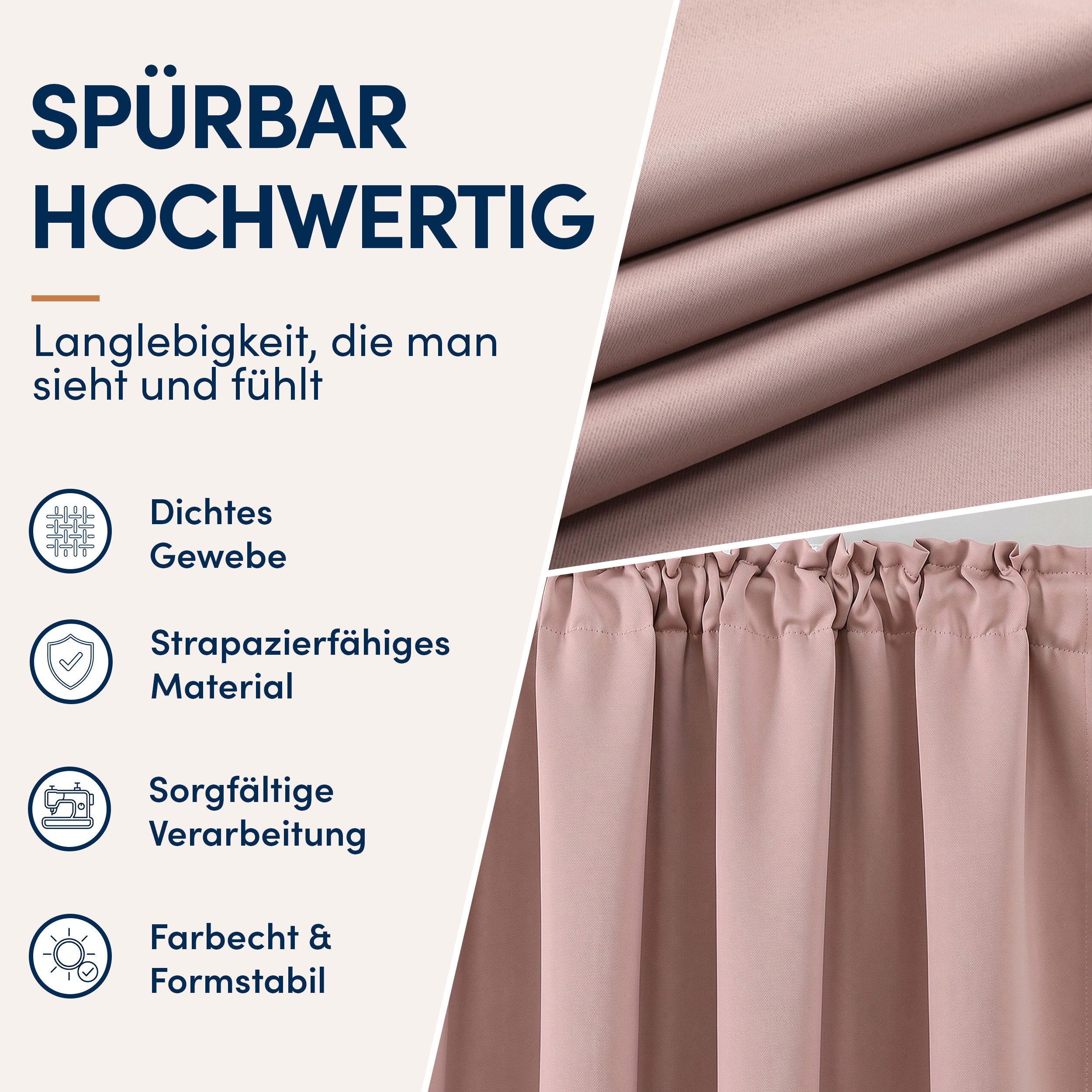 Stoffschmiede Gardine Blickdicht - Kräuselband & Ösen, Kräuselband – Bild 3 von 5