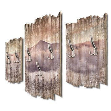 Kreative Feder Wandgarderobe Ruhiger Berg, Dreiteilige Wandgarderobe aus Holz