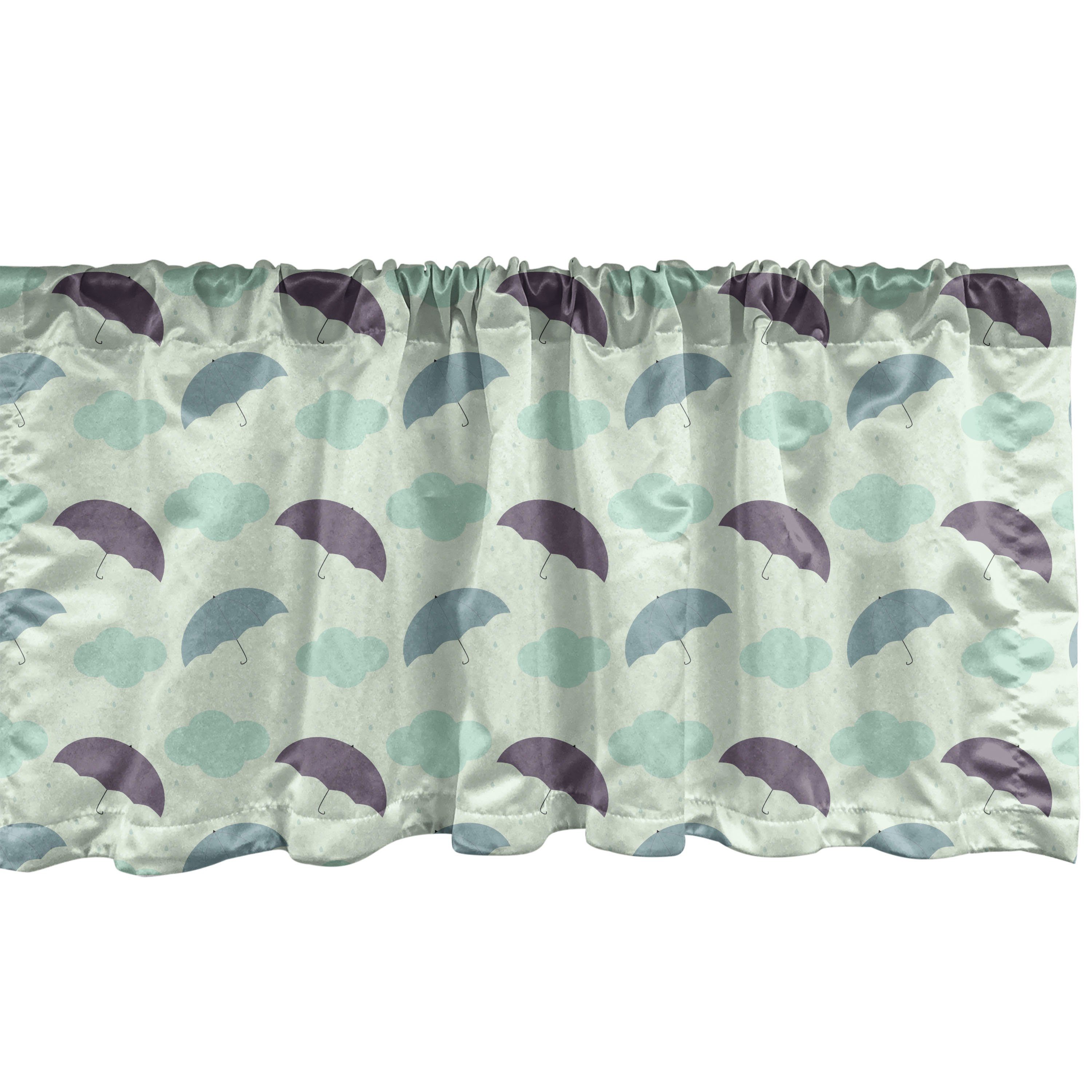 Scheibengardine Vorhang Volant für Küche Schlafzimmer Dekor mit Stangentasche, Abakuhaus, Microfaser, Pastell Regen Wolken und Sonnenschirme