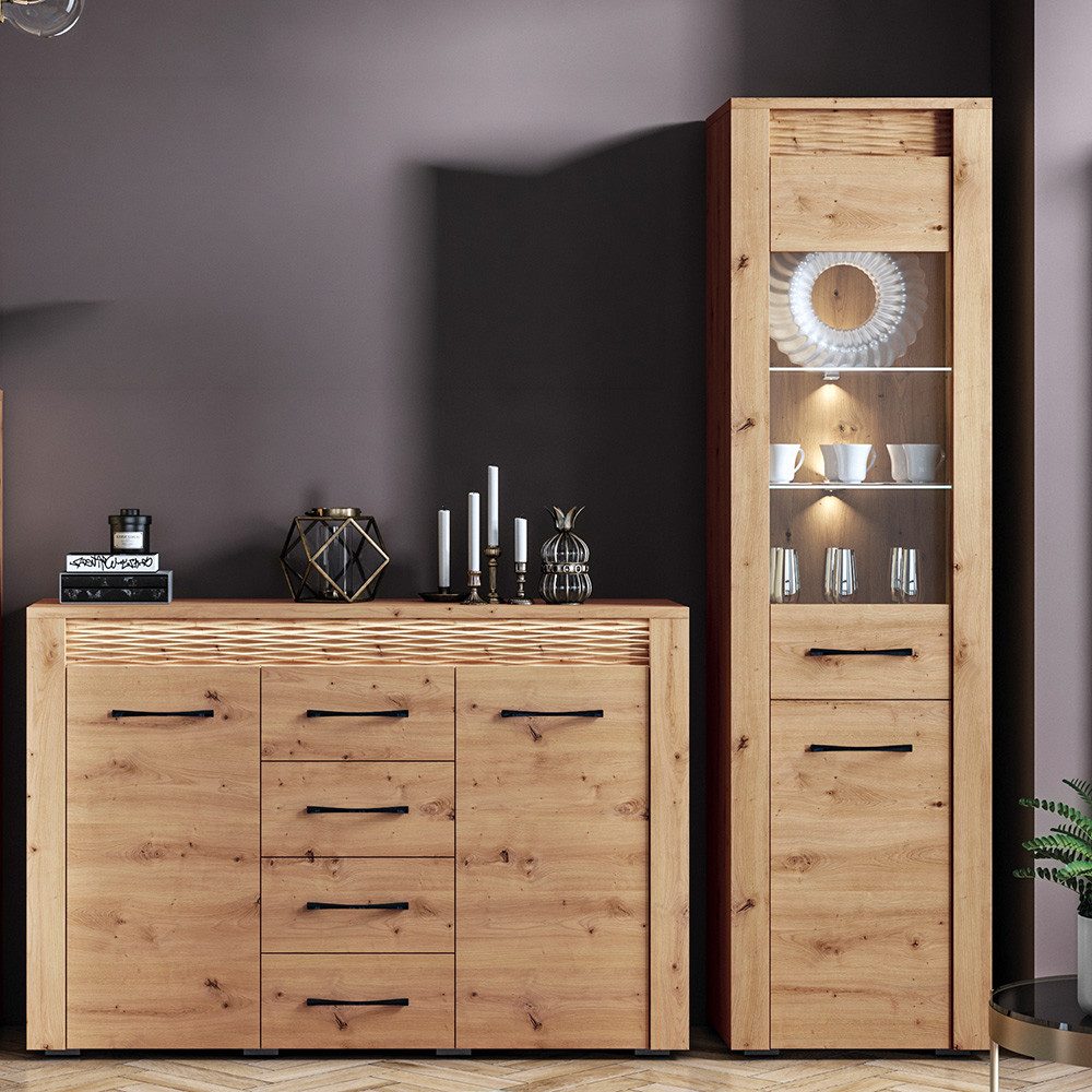 Lomadox Wohnzimmer-Set ARTA-131, (Mega-Spar-Set, 2-St., 2-tlg), in Artisan Eiche Nb. 213/200/40 cm