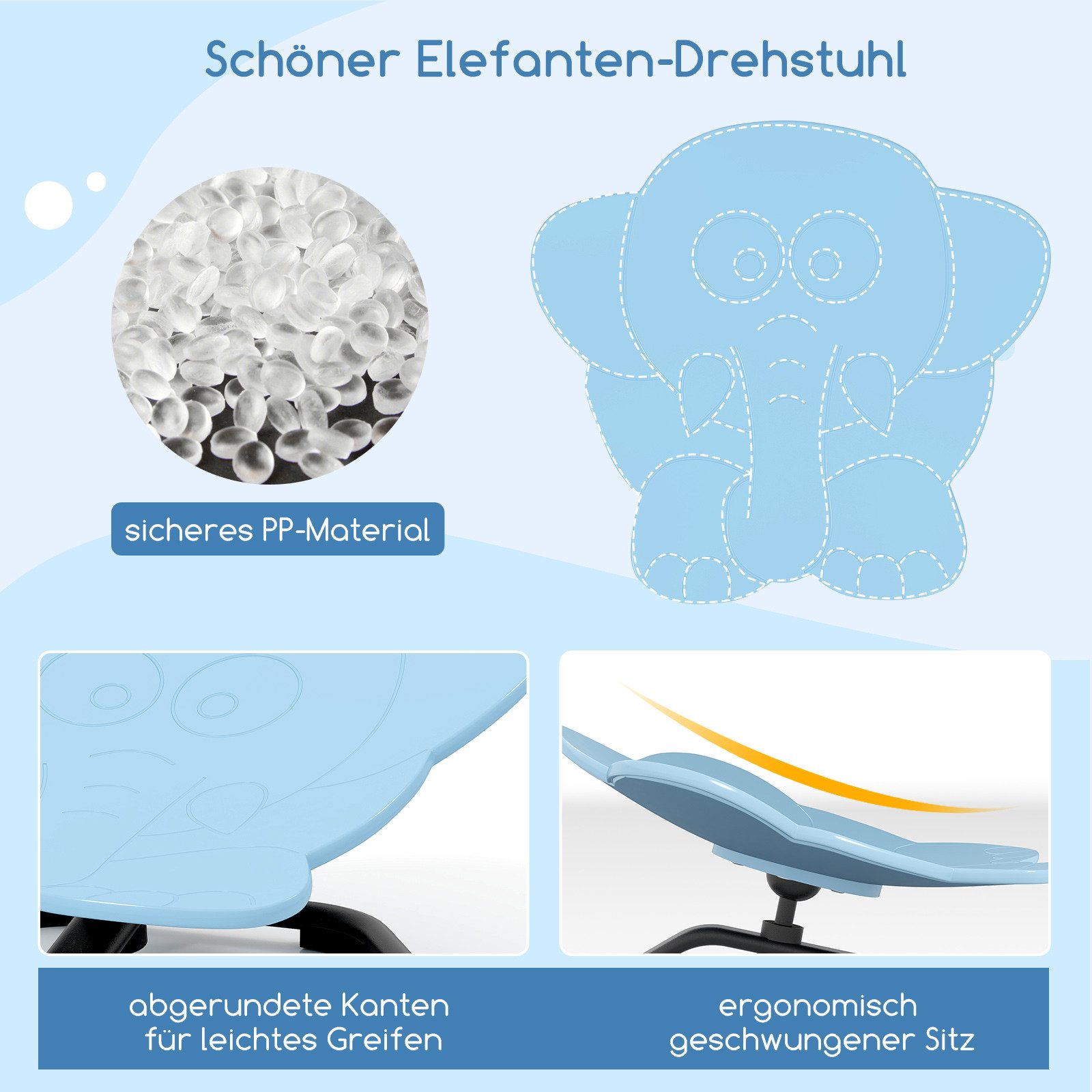 COSTWAY Drehstuhl, Kinderstuhl mit Rutschfester Metallbasis, ab 3 Jahre