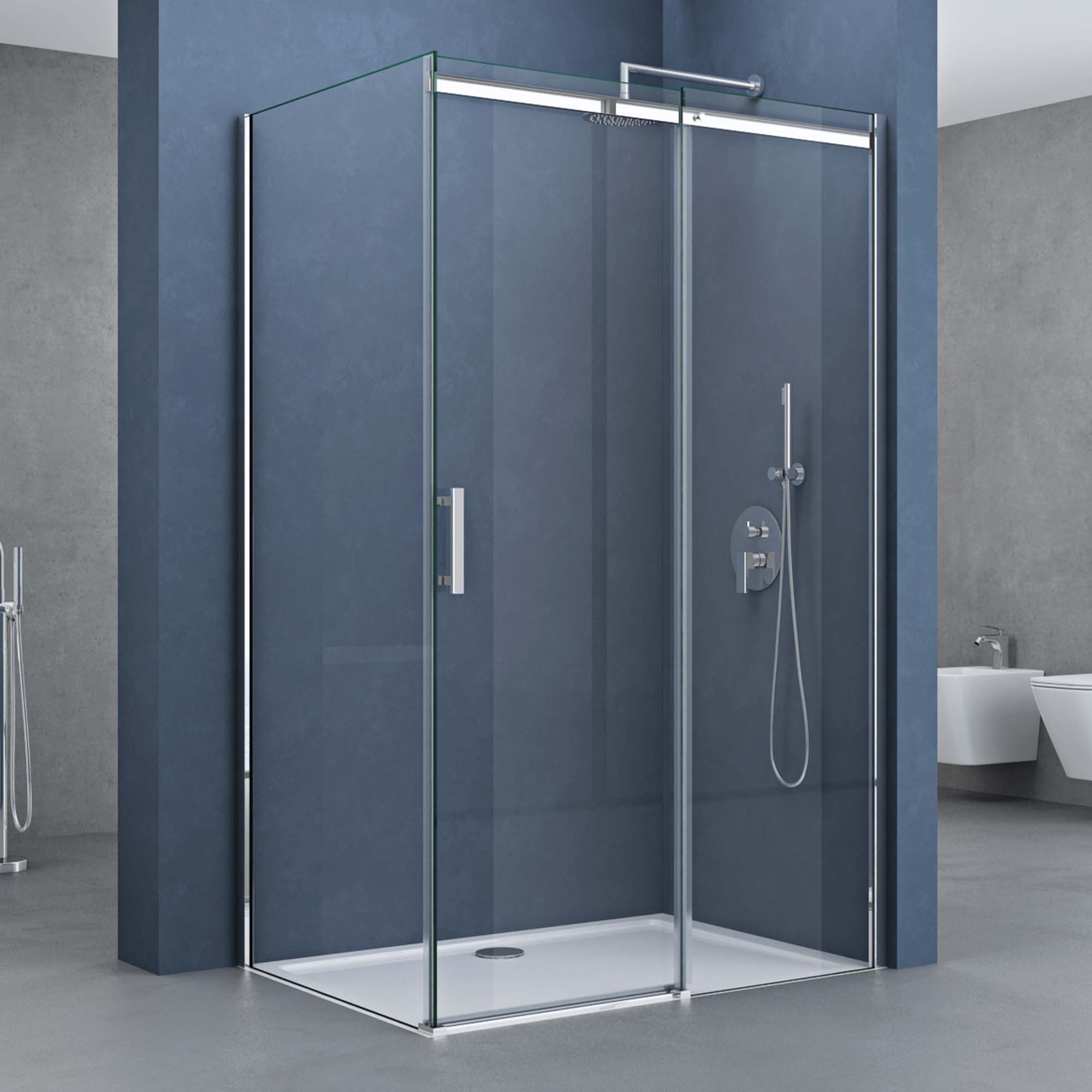 doporro Eckdusche Eck-Duschkabine Duschabtrennung Schiebetür Easy-Clean-Beschichtung R18, BxT: 100x70 cm, Einscheibensicherheitsglas, ohne oder mit duschtasse