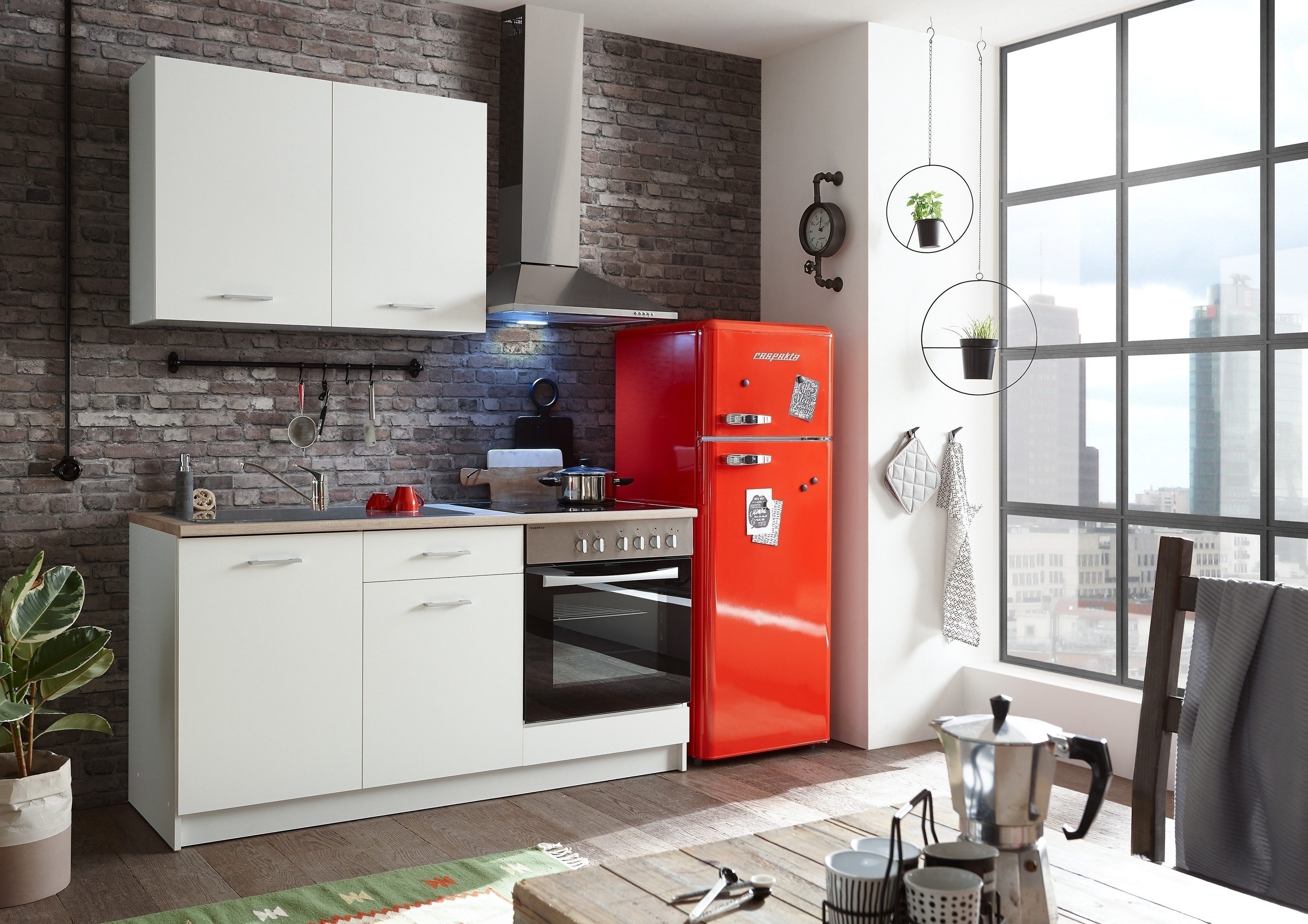 BEGA BBK Küchenzeile in Weiß matt - 160x85x60 (BxHxT)