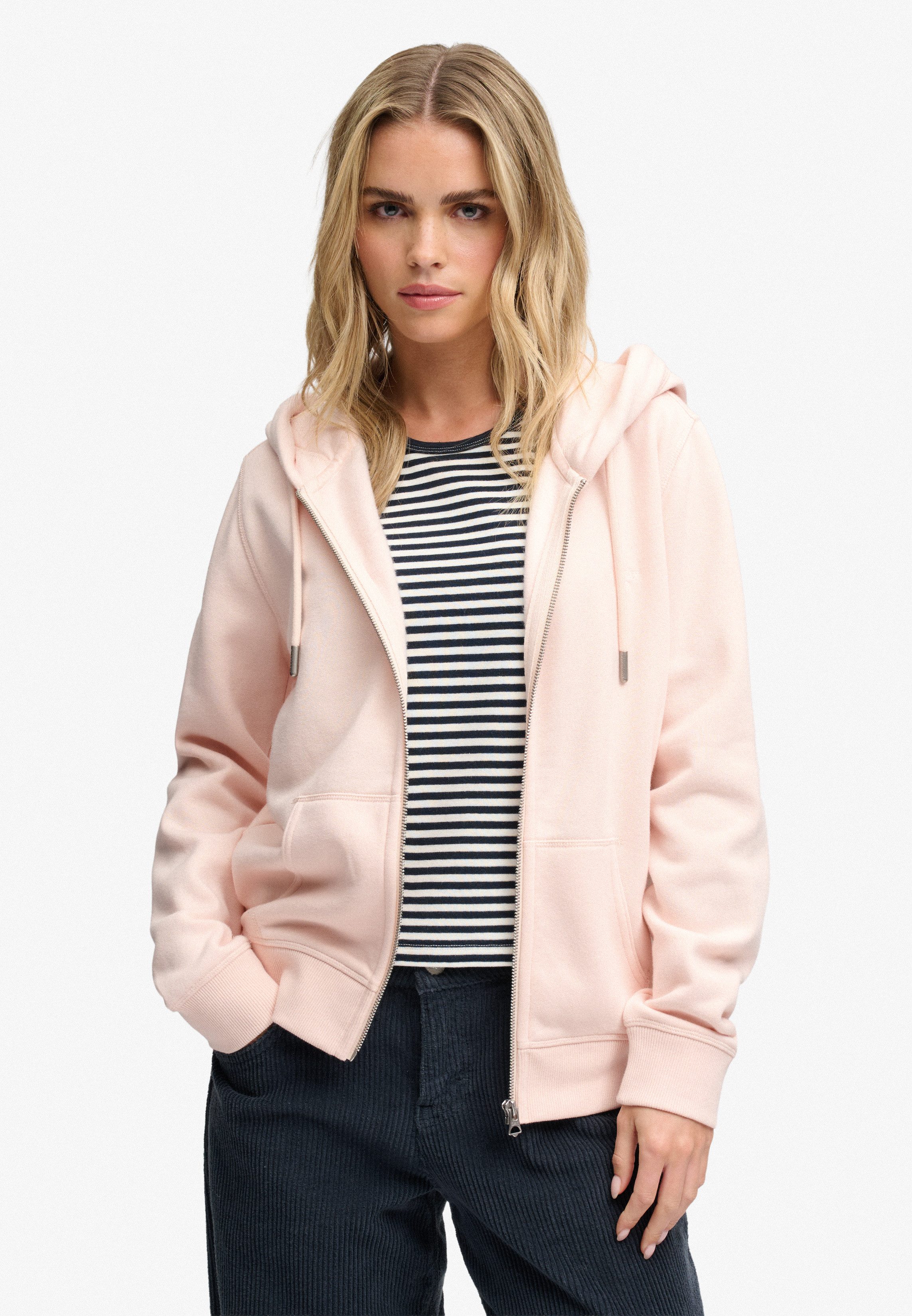 Superdry Kapuzensweatjacke SIGNATURE EMB ZIPHOOD Baumwollmischung, relaxed fit