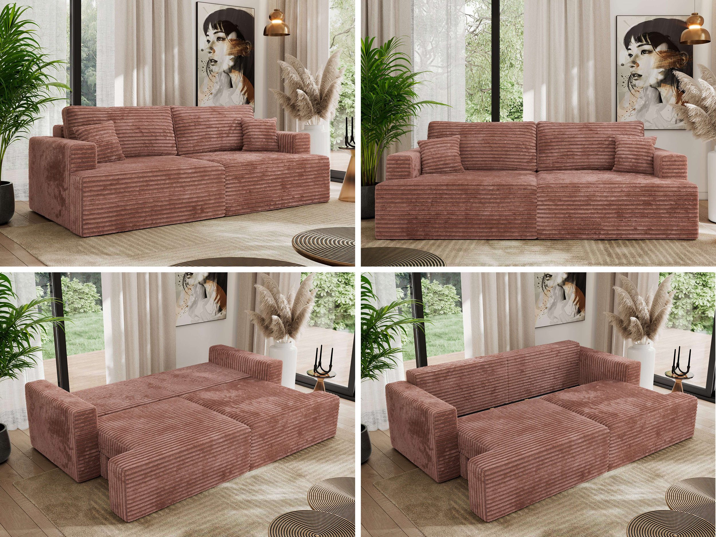 MKS MÖBEL Schlafsofa VIRELLA, 4-Sitzer-Sofa, mit Schlaffunktion, Bettkasten, modernem Design, Zierkissen