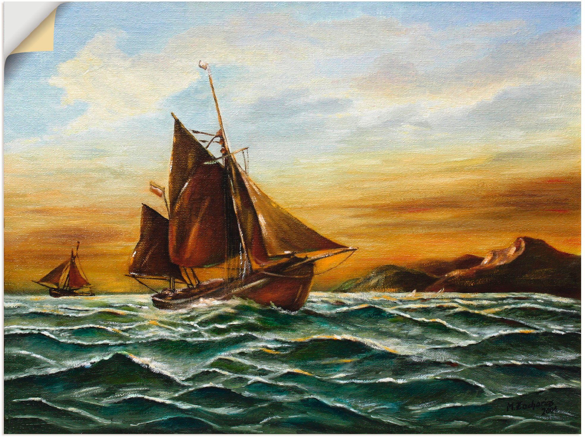 Artland Wandbild Segelschiff auf See Leinwandbild, als Poster & versch. maritime (1 oder St), Alubild, Wandaufkleber Boote Schiffe - Malerei, Größen in