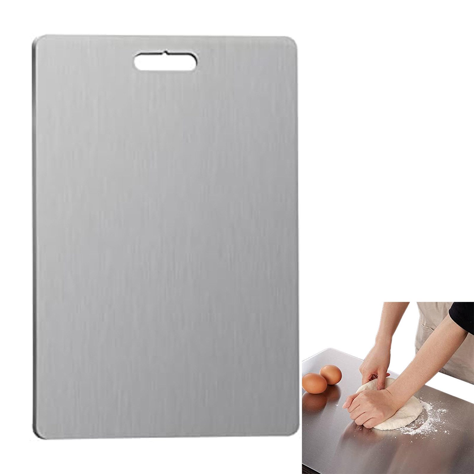 OKWISH Schneidebrett Edelstahl Hackbrett doppelseitig Küchenbrett doppelseitig nutzbar, Edelstahl, (29 × 20 cm, 1-St., Hygienisch, kratzfest, aufhängbar zur Aufbewahrung, leicht zu reinigen), Für Fleisch & Gemüse, ideal für Küche & Outdoor