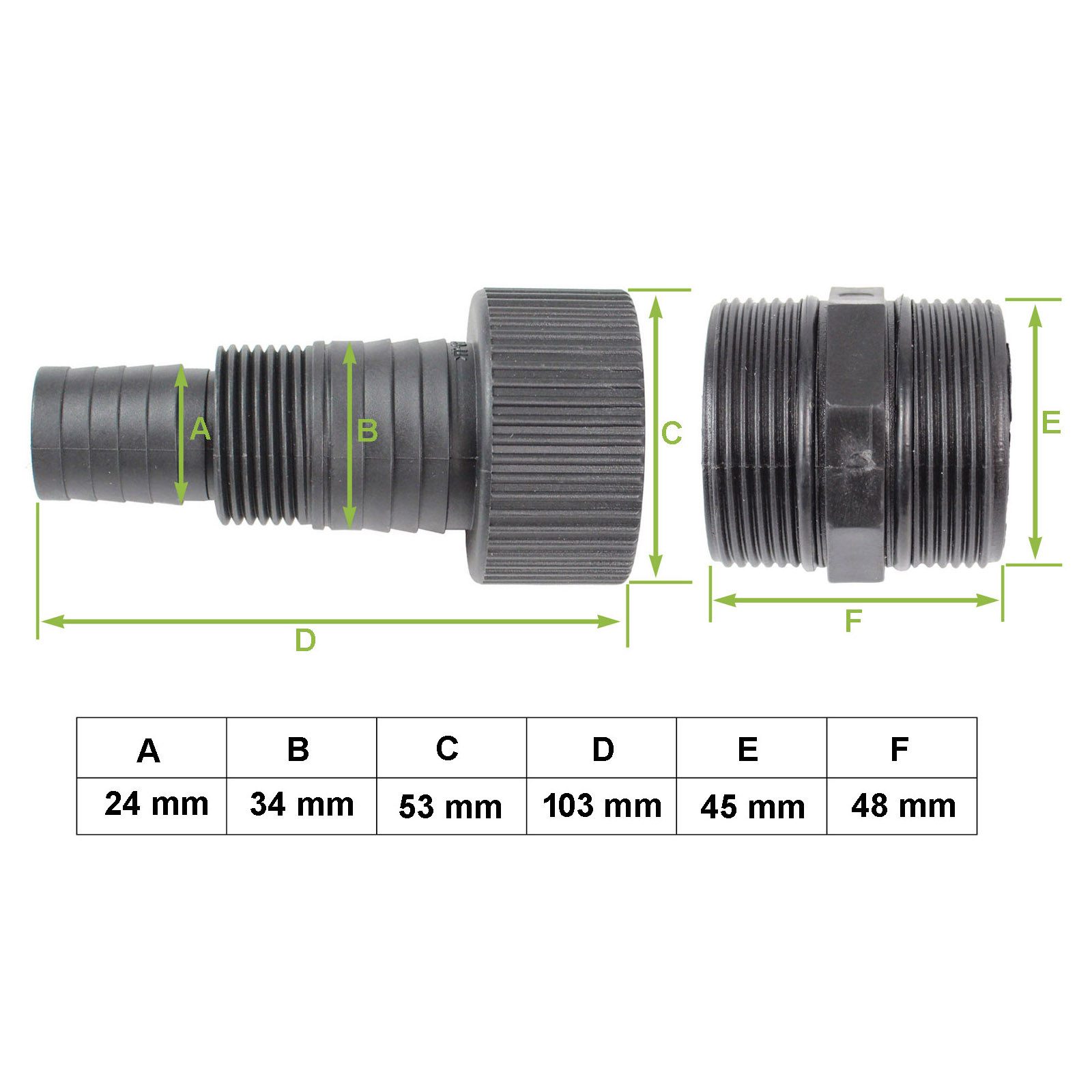 TRUTZHOLM Schlauchadapter 2x Adapter für Schwimmbadpumpe ABS für 24 / 34 mm Schläuche, 1 1/2" Innengewinde