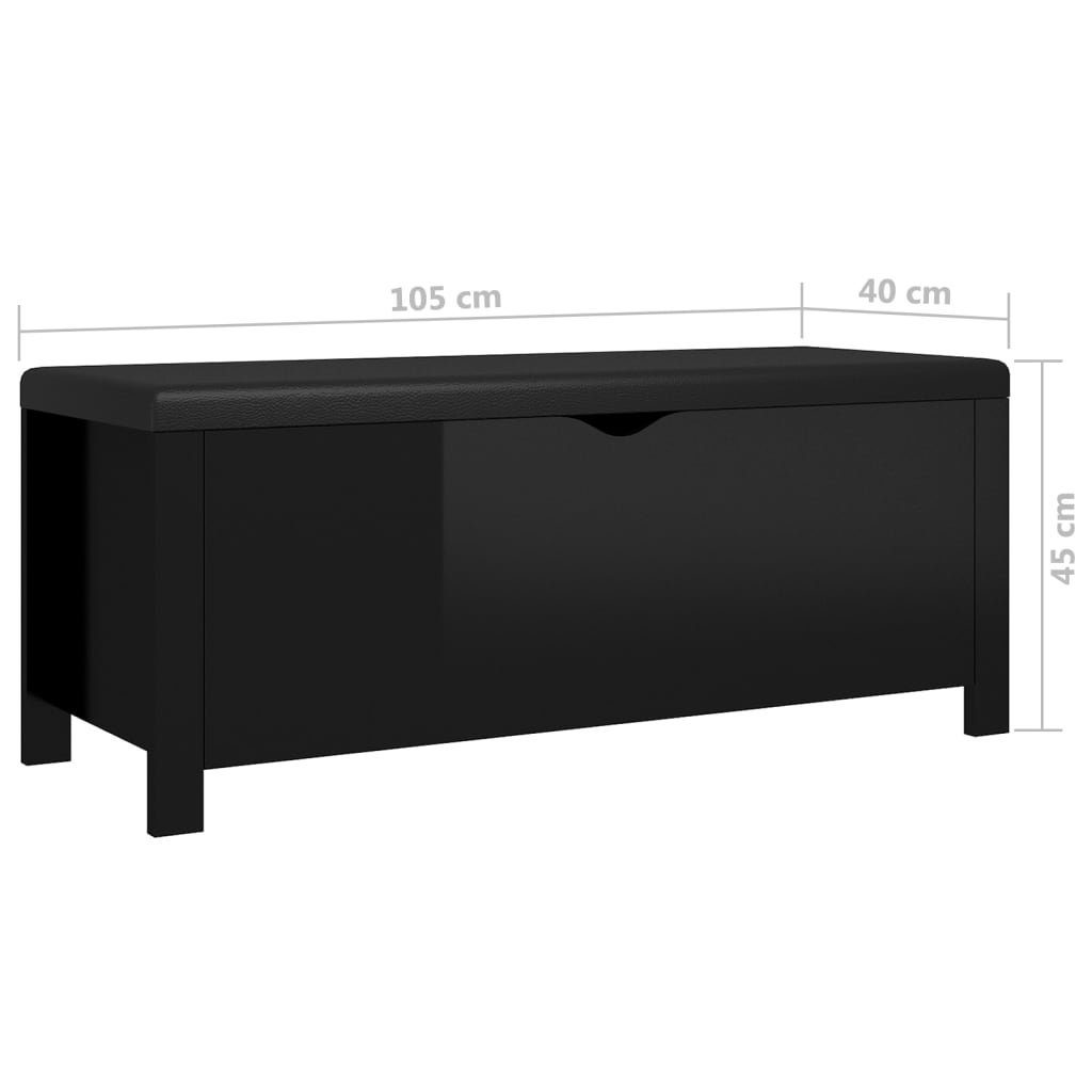 Kissen 105x40x45cm Stauraum Aufbewahrungsbox vidaXL mit (1 Sitzbank und St) Hochglanz-Schwarz