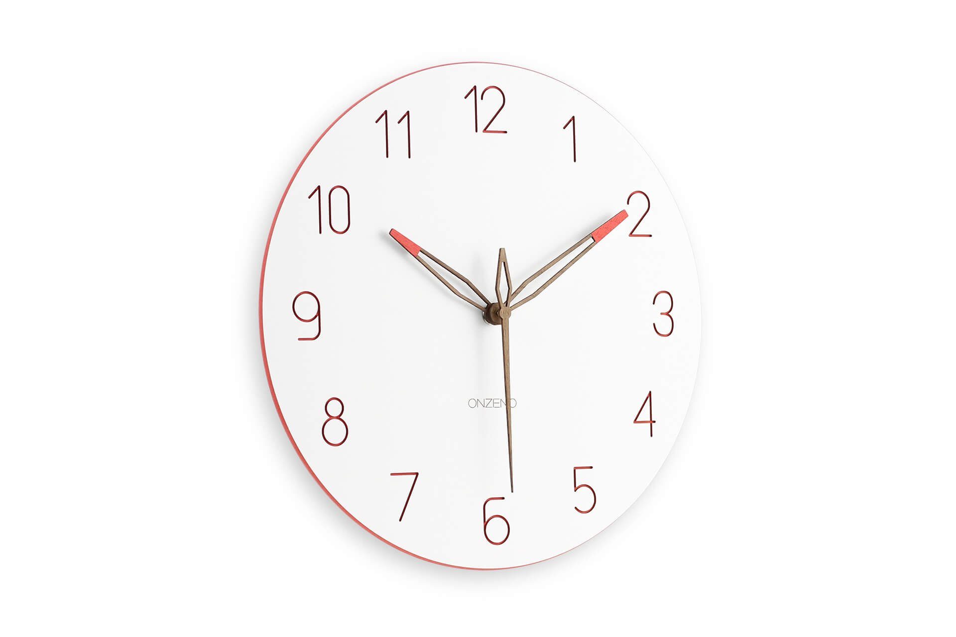 ONZENO Wanduhr THE SCARLET. 29x29x0.5 cm (handgefertigte Design-Uhr)