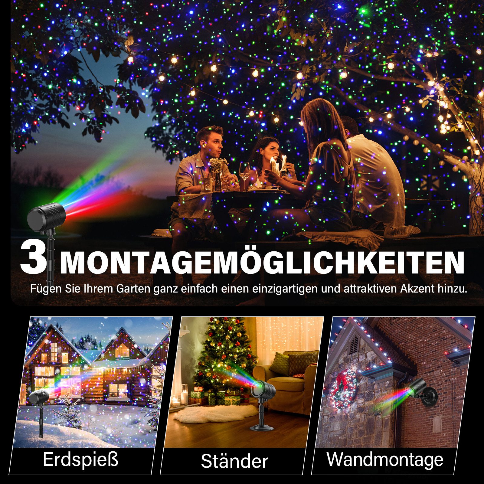 ANYSUN Projektionslampe LED Projektorlampe Weihnachten Wasserdicht für Weihnachten/Halloween, LED fest integriert, LED Deckenlampe