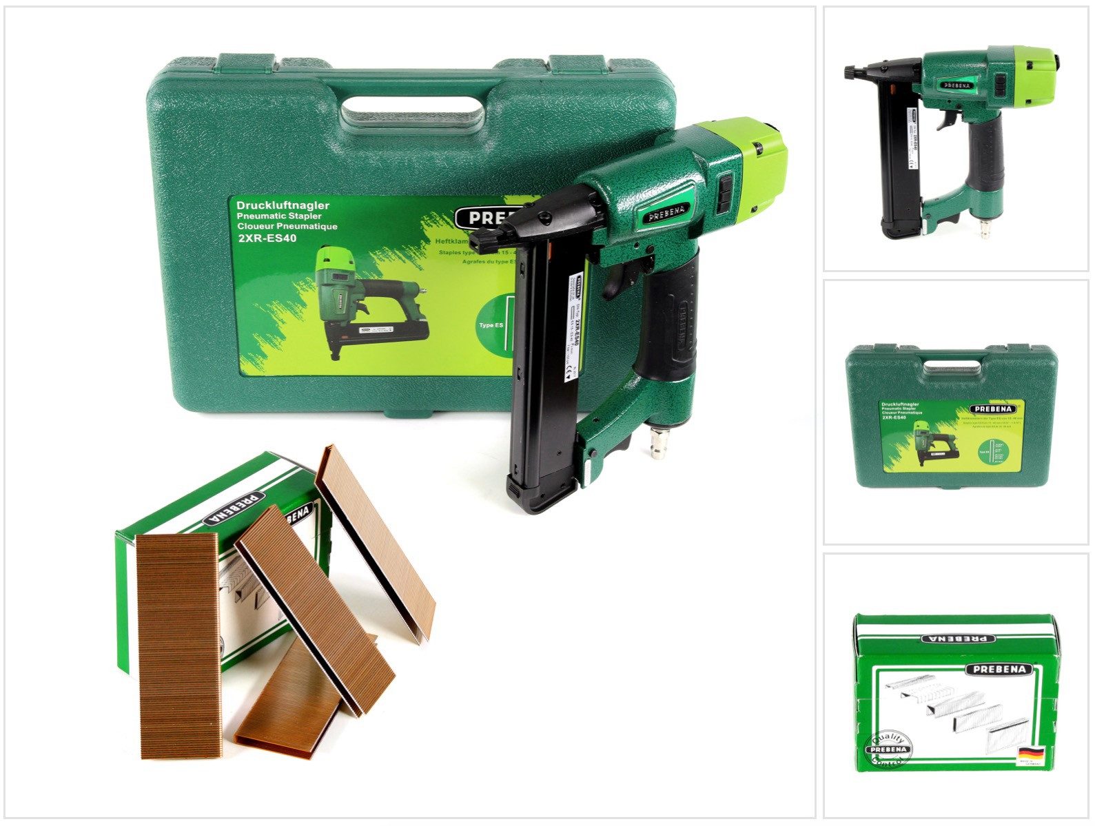 Prebena Druckluft-Nagler 2XR-ES40 Klammergerät Druckluft Nagler im Transportkoffer Typ ES + 26