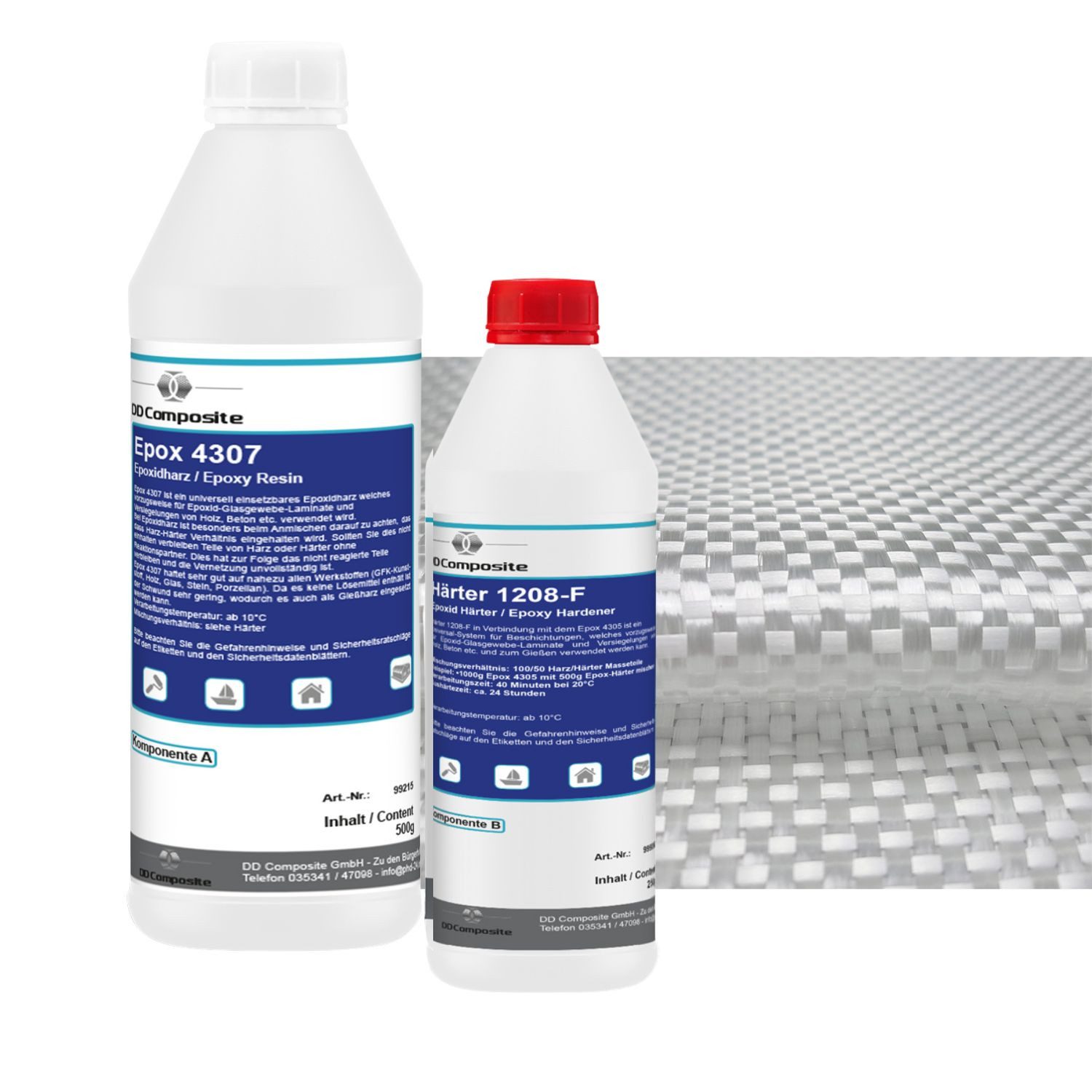 DD Composite Reparatur-Set 750g GFK Epoxidharz + 1m² Rovinggewebe 300g/m² -Leinwand-, Reparatur-Set, 1-St., Reparaturen im Behälterbau, Rohrleitungsbau, Fahrzeugbau, Formenbau, hohe Klebkraft