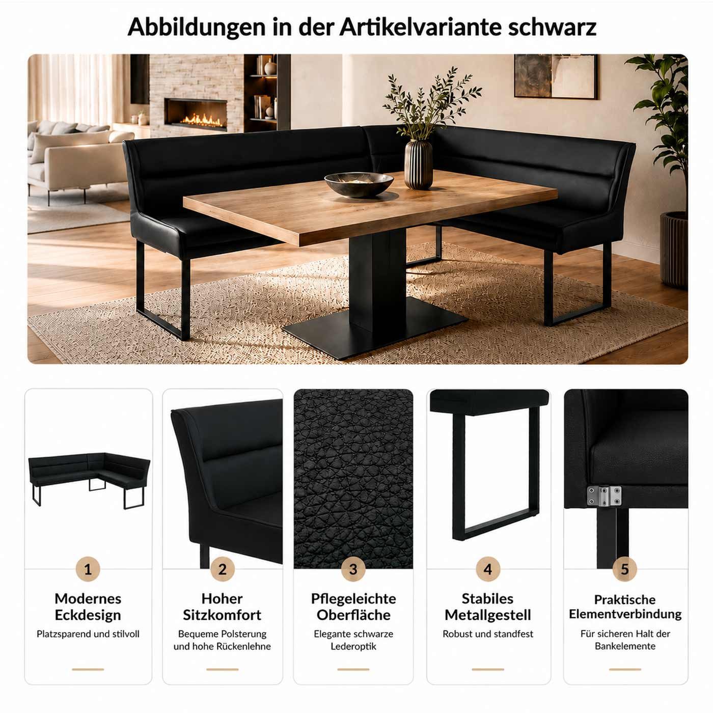 MCW Eckbank MCW-O81-K, Höhenverstellbaren Fußbodenschoner, Max. Dauerbelastbarkeit: 600 kg