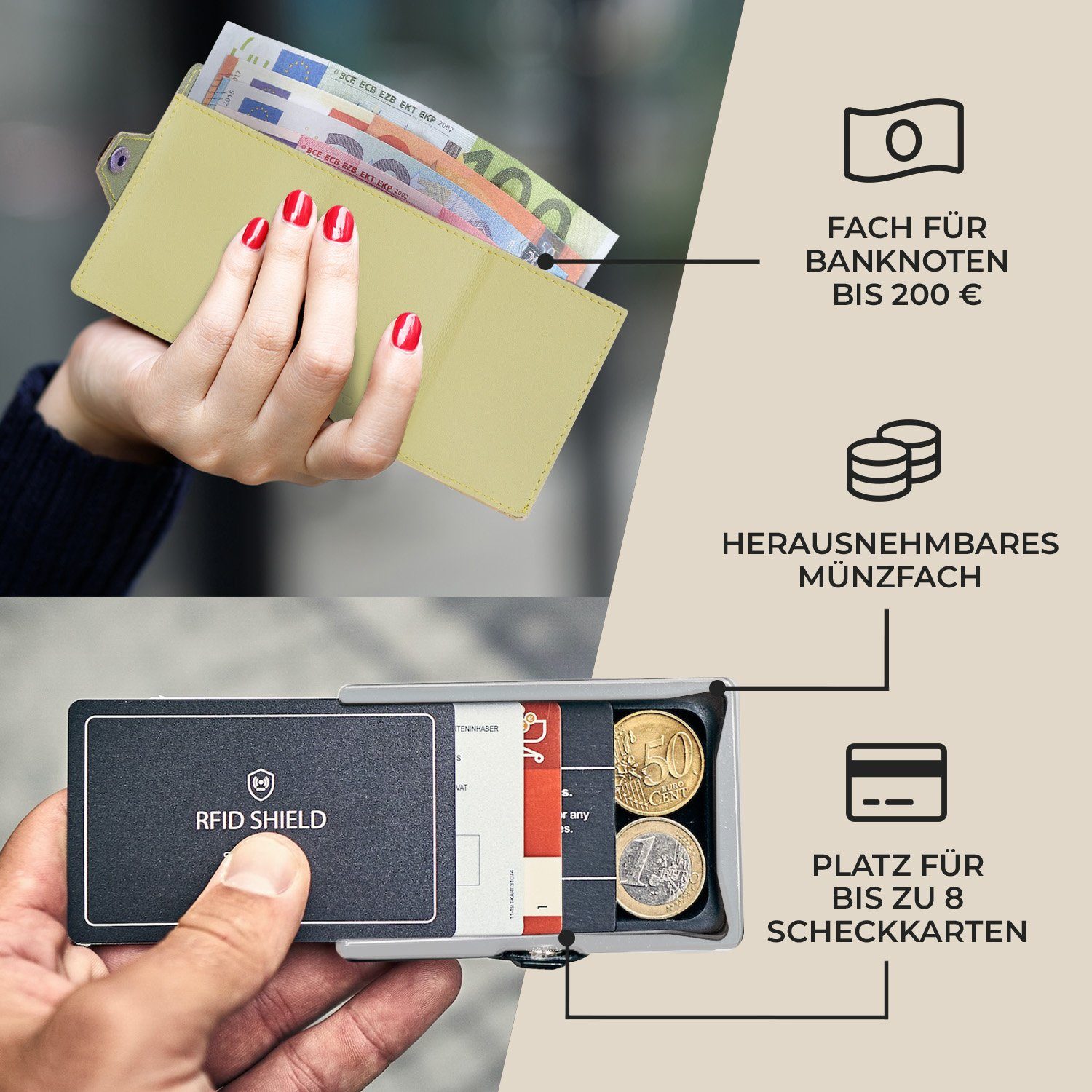 Slimpuro Geldbörse ZNAP Wallet (Set), Portemonnaie RFID-Schutz Bankkarten Geldscheine Münzen Damen Herren