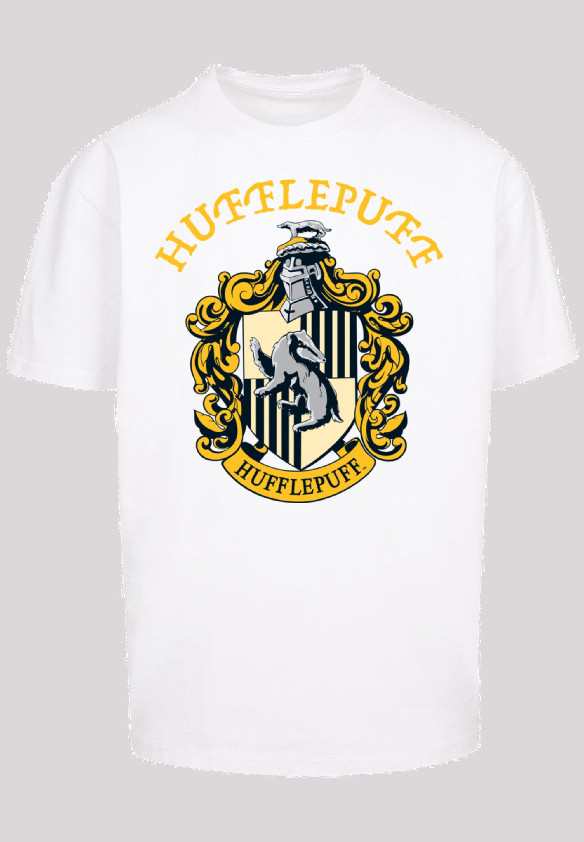 F4NT4STIC Kurzarmshirt Herren Harry Potter Hufflepuff Crest with Heavy Oversize Tee (1-tlg) white