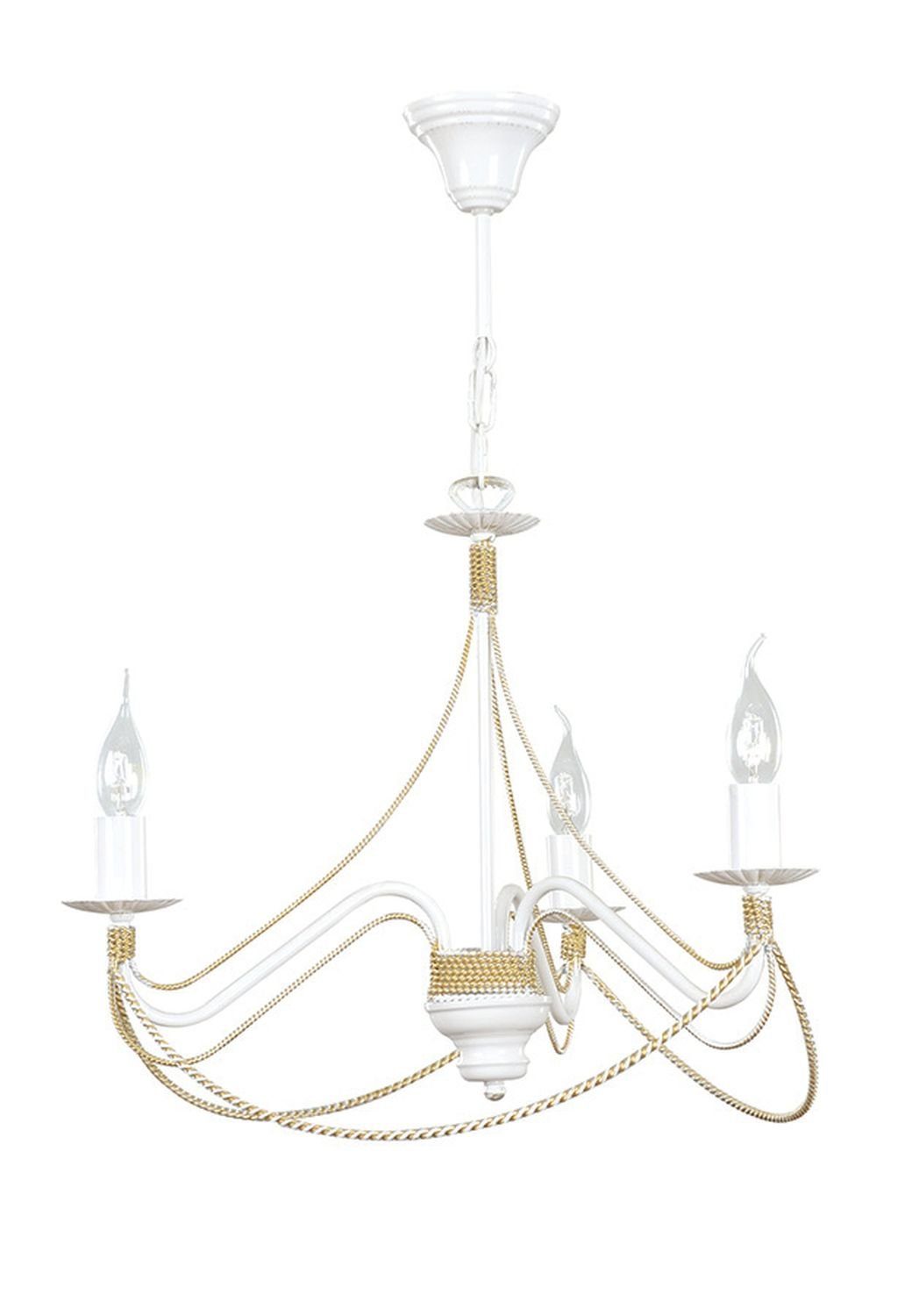 Weiß Gold Rustikal Wohnzimmer Pendelleuchte Licht-Erlebnisse Kronleuchter MARIA, 3-flammig ohne E14 Leuchtmittel, Metall