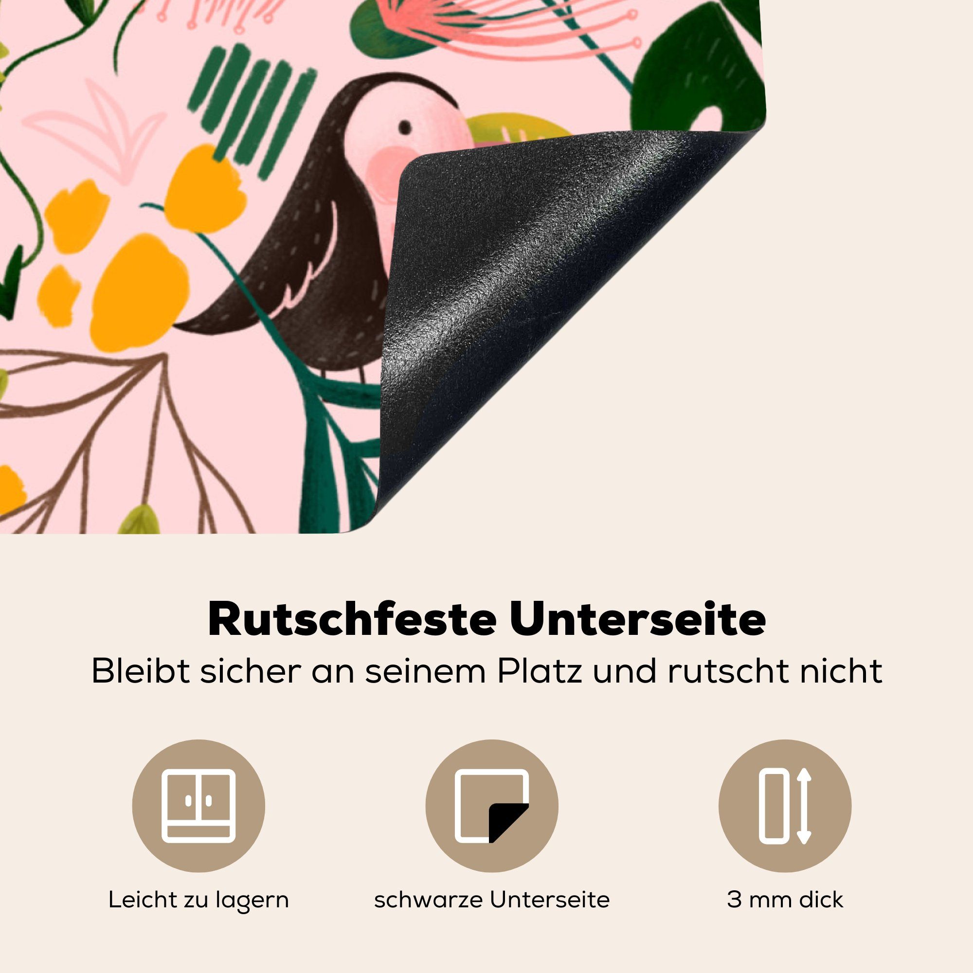 MuchoWow Herdblende-/Abdeckplatte Affen - küche, tlg), Rosa, Vinyl, (1 - Schutz 81x52 Induktionskochfeld cm, Pflanzen für - die Ceranfeldabdeckung Dschungel