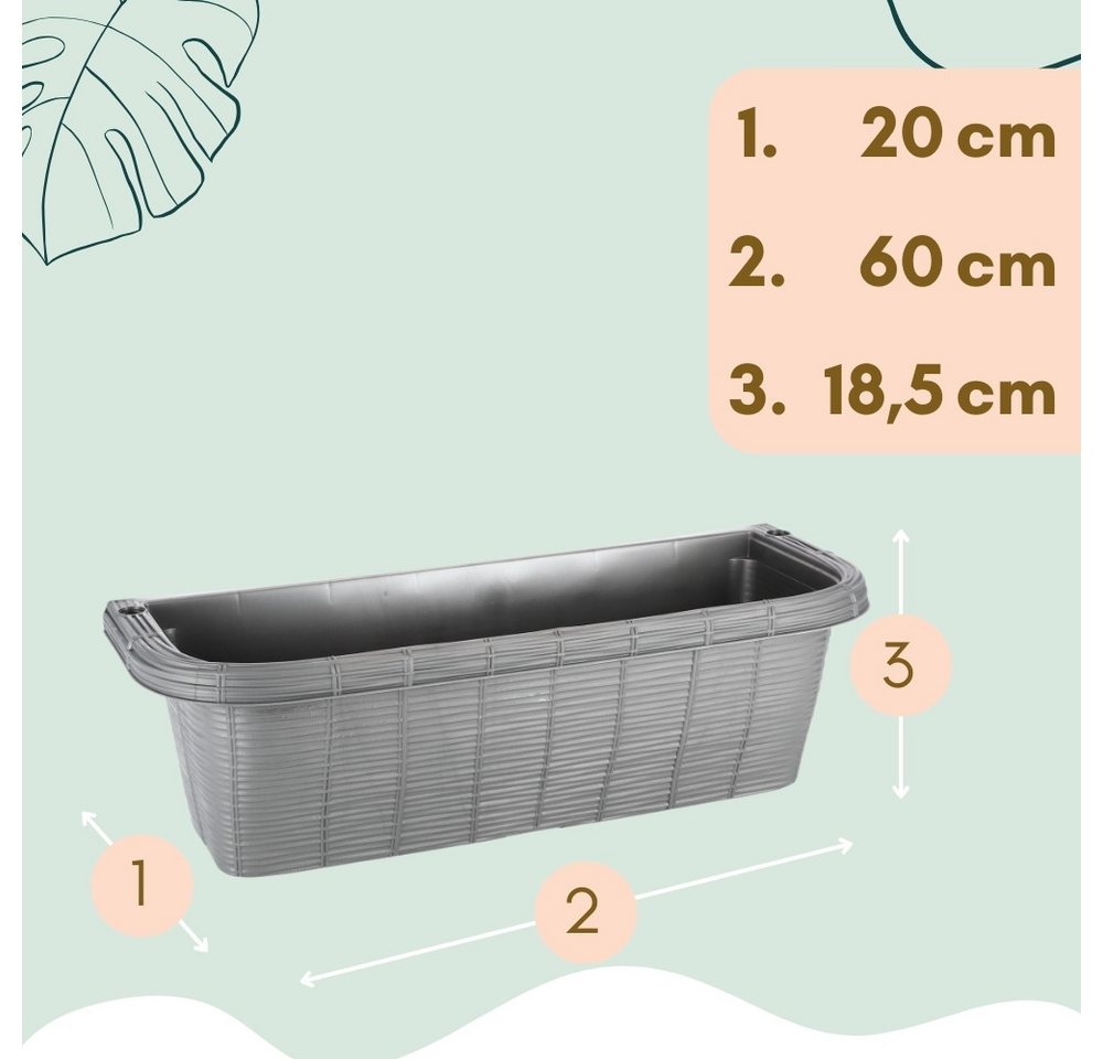 Thumbnail - GarPet Balkonkasten 4x Blumen Kasten Balkon Geländer Wasserspeicher Rattan Anthrazit 60 cm