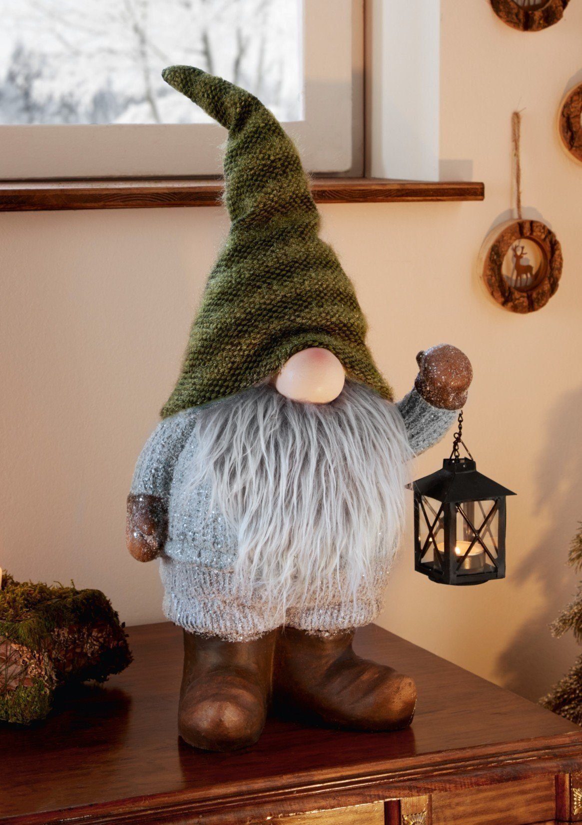 Home-trends24.de Dekofigur Wichtel Zottelbart Laterne Teelicht-Halter günstig online kaufen