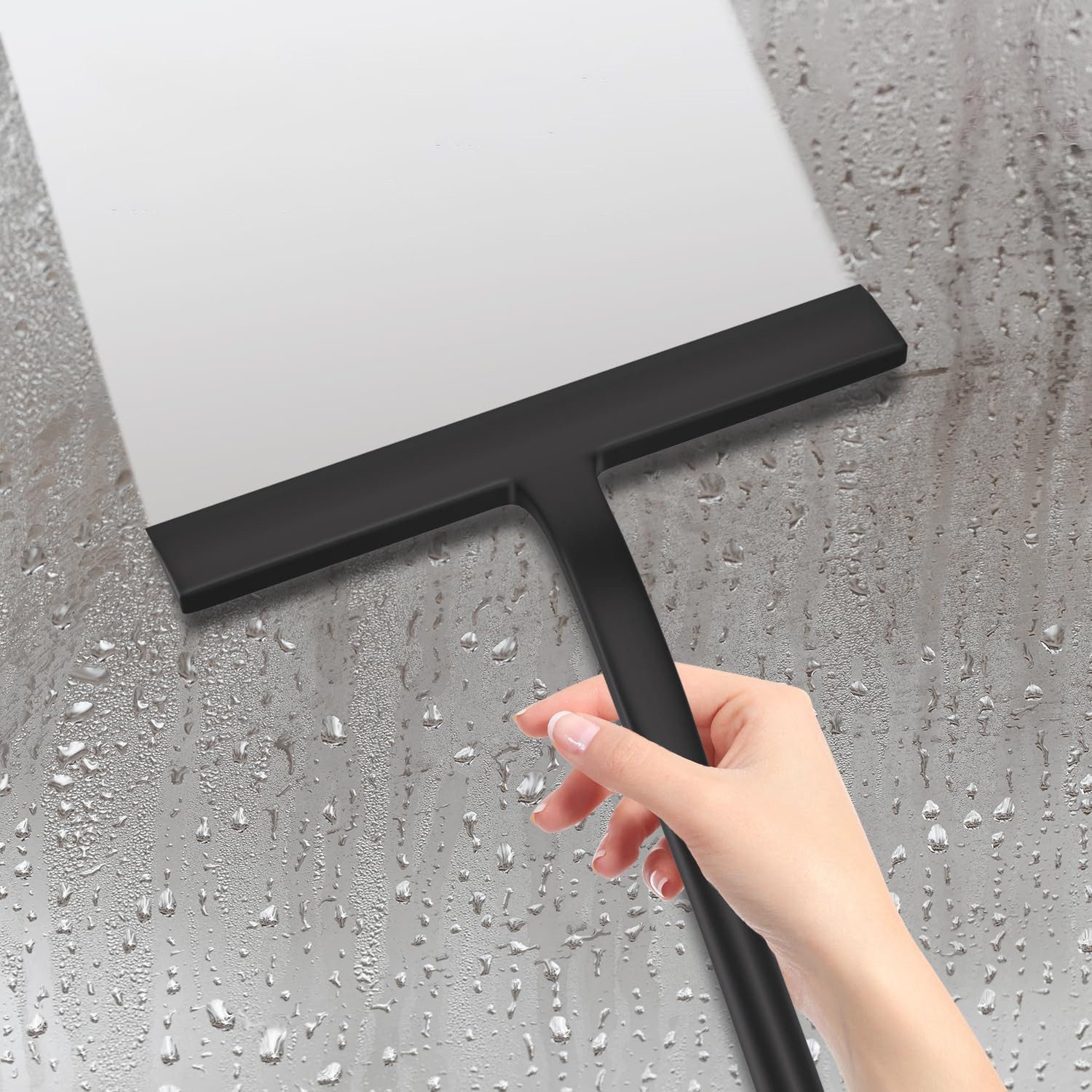 Forrlite Duschabzieher Duschabzieher Silikon 23 cm, rutschfest, für Glas, Spiegel & Fliesen, (Duschabzieher für Duschwand, Silikon Abzieher Dusche, mit integriertem Haken, Flitsche für Dusche, kein Bohren, für Glas, Spiegel, Fenster, Fliesen, 23 cm, Schwarz)