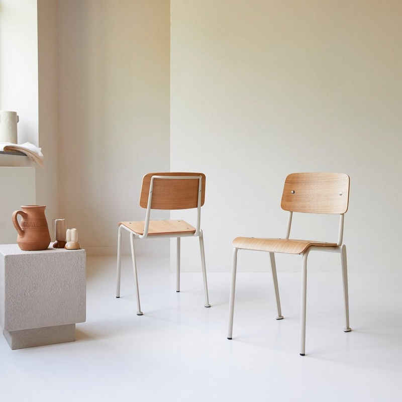 Tikamoon Esszimmerstuhl Mio Stuhl aus Eschenholz und Metall cream