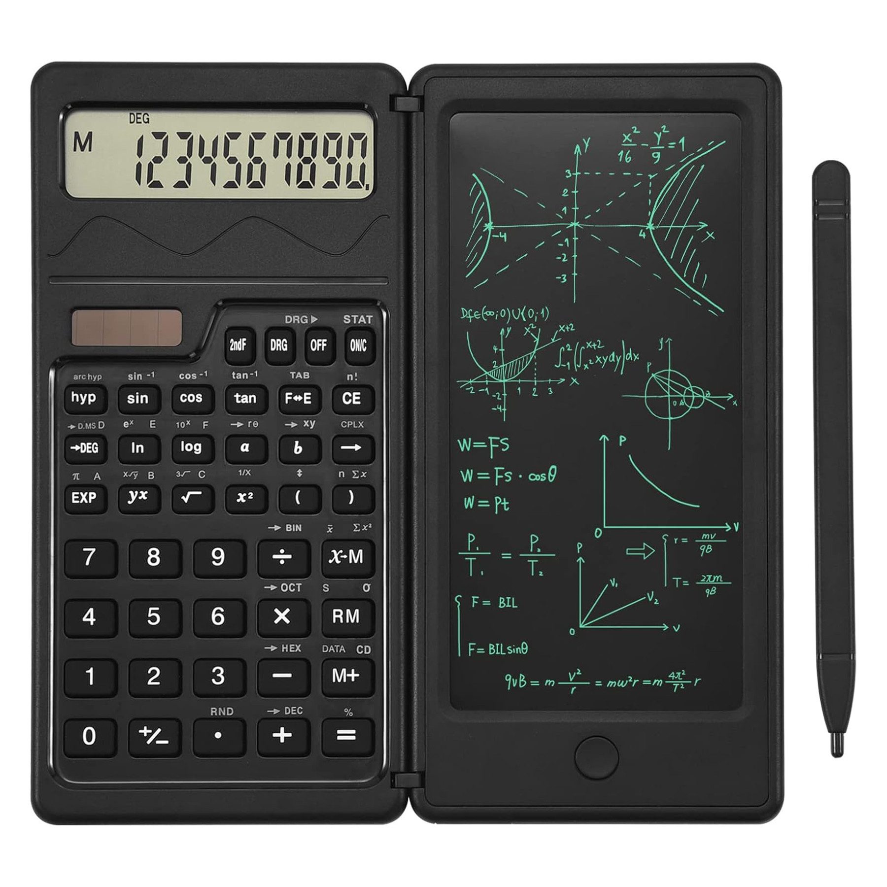 Senmudi Taschenrechner wissenschaftlicher Taschenrechner, mit löschbarem LCD-Schreibtablet, Solar- und Akku,Tischrechner mit Notizblock für Büro, Schule