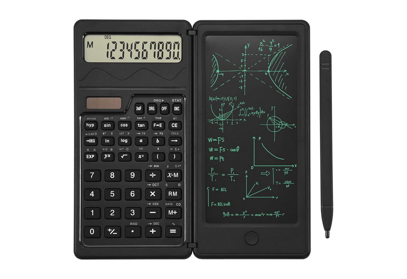 Senmudi Taschenrechner wissenschaftlicher Taschenrechner, mit löschbarem LCD-Schreibtablet, Solar- und Akku,Tischrechner mit Notizblock für Büro, Schule