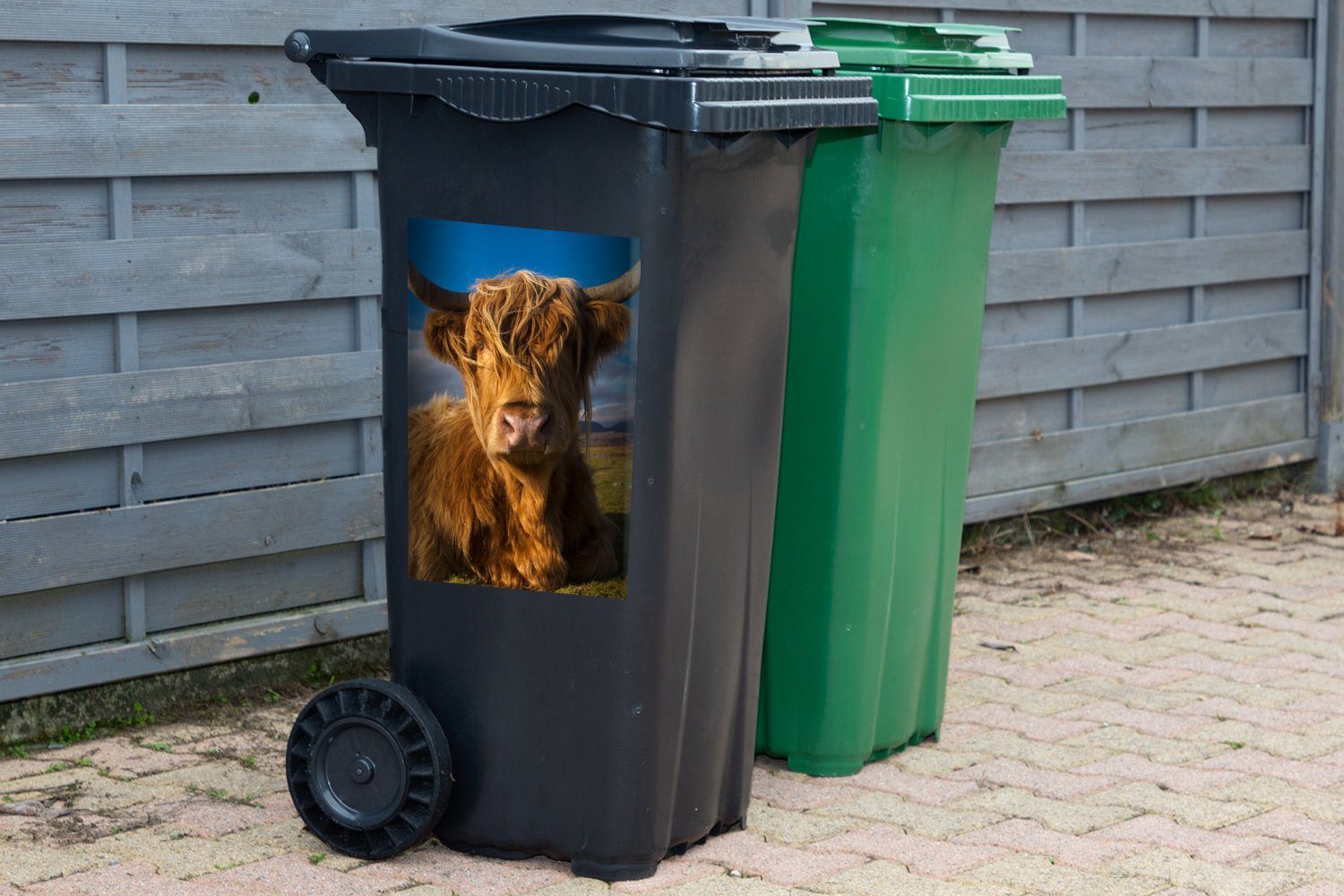 - Mülleimer-aufkleber, Sticker, Container, MuchoWow Gras Wandsticker - Abfalbehälter (1 St), Mülltonne, Highlander Schottische Tiere