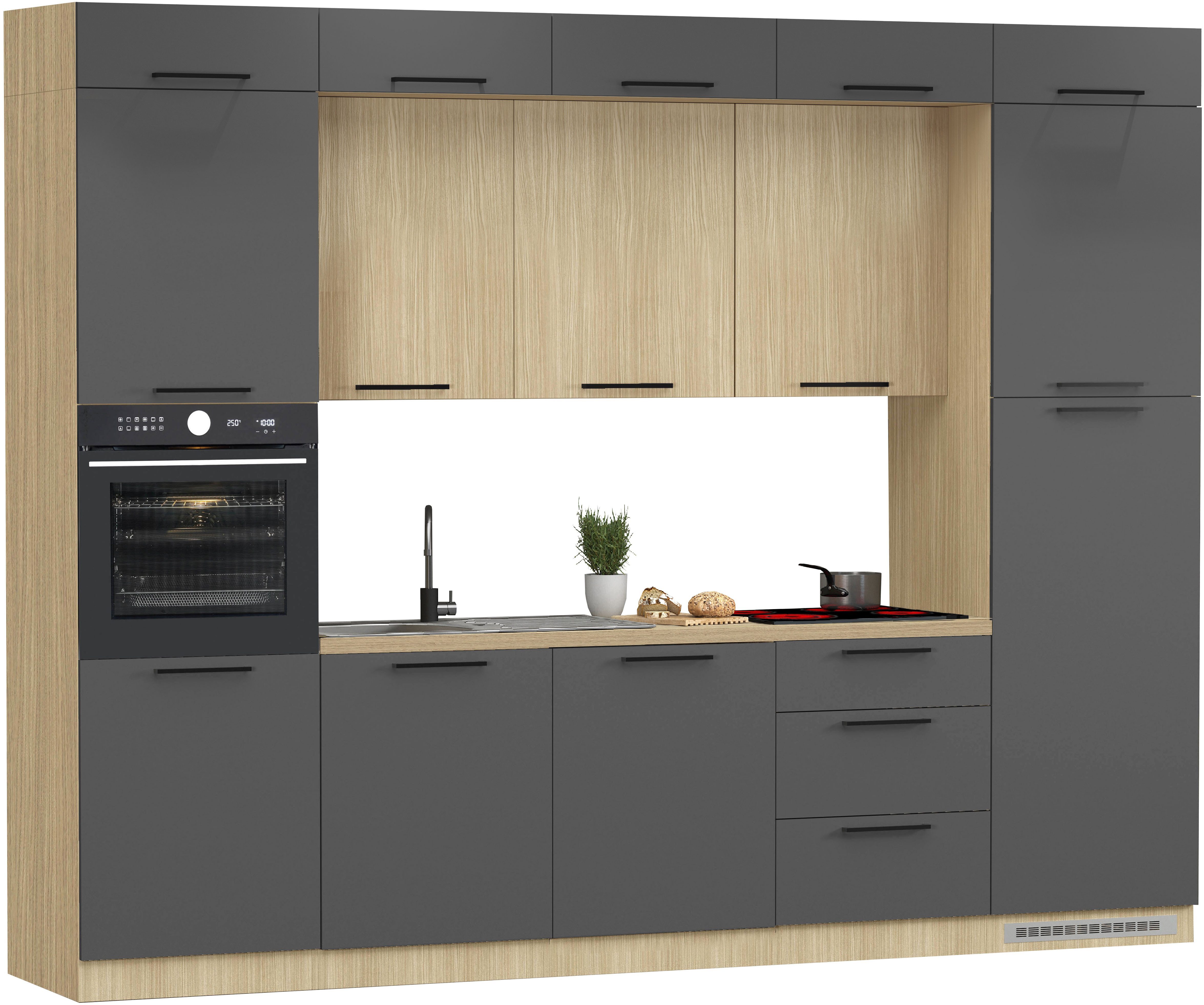 KOCHSTATION Küchenzeile Luna, Einbauküche, Zeilenküche, mit Soft-Close Funktion, Made in Italy, Breite 300 cm ohne E-Geräte, mit Spüle+Siphon und Aufsatz