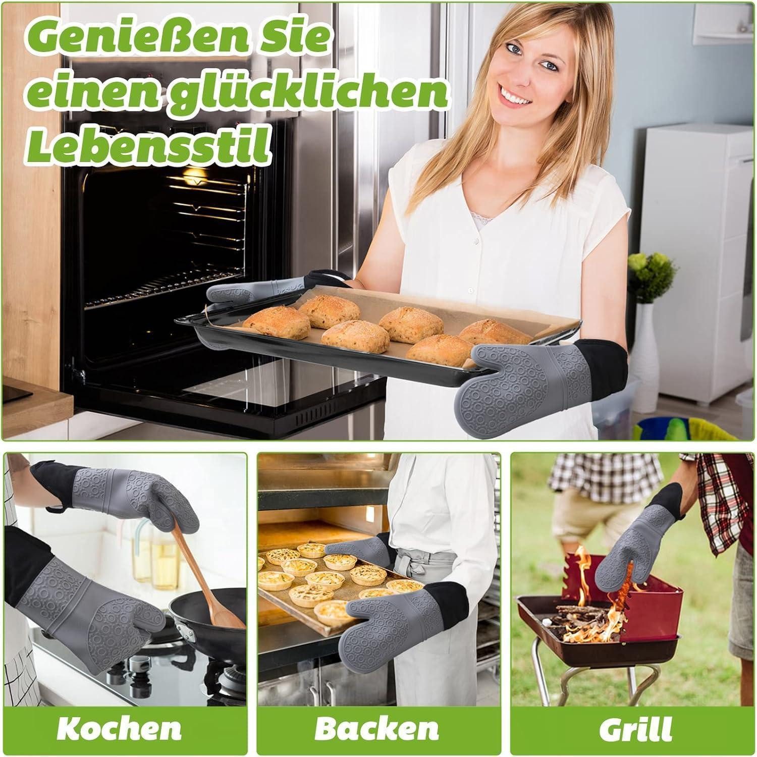 HAPPTWS Topfhandschuhe Küchenhandschuhe Silikon-Set hitzebeständig rutschfest