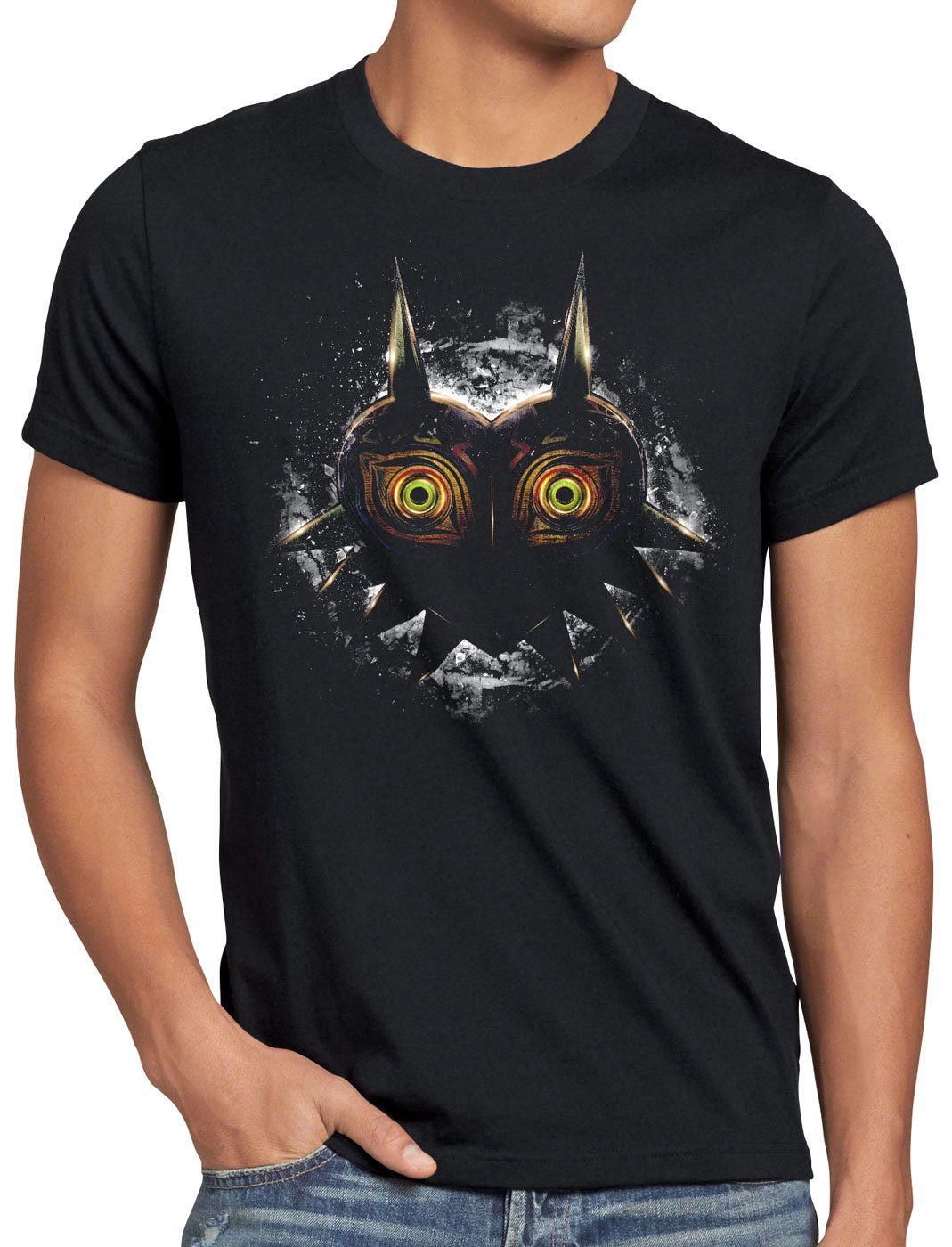 Herren Print-Shirt Majora’s link switch Mask T-Shirt style3 ocarina n64 lite