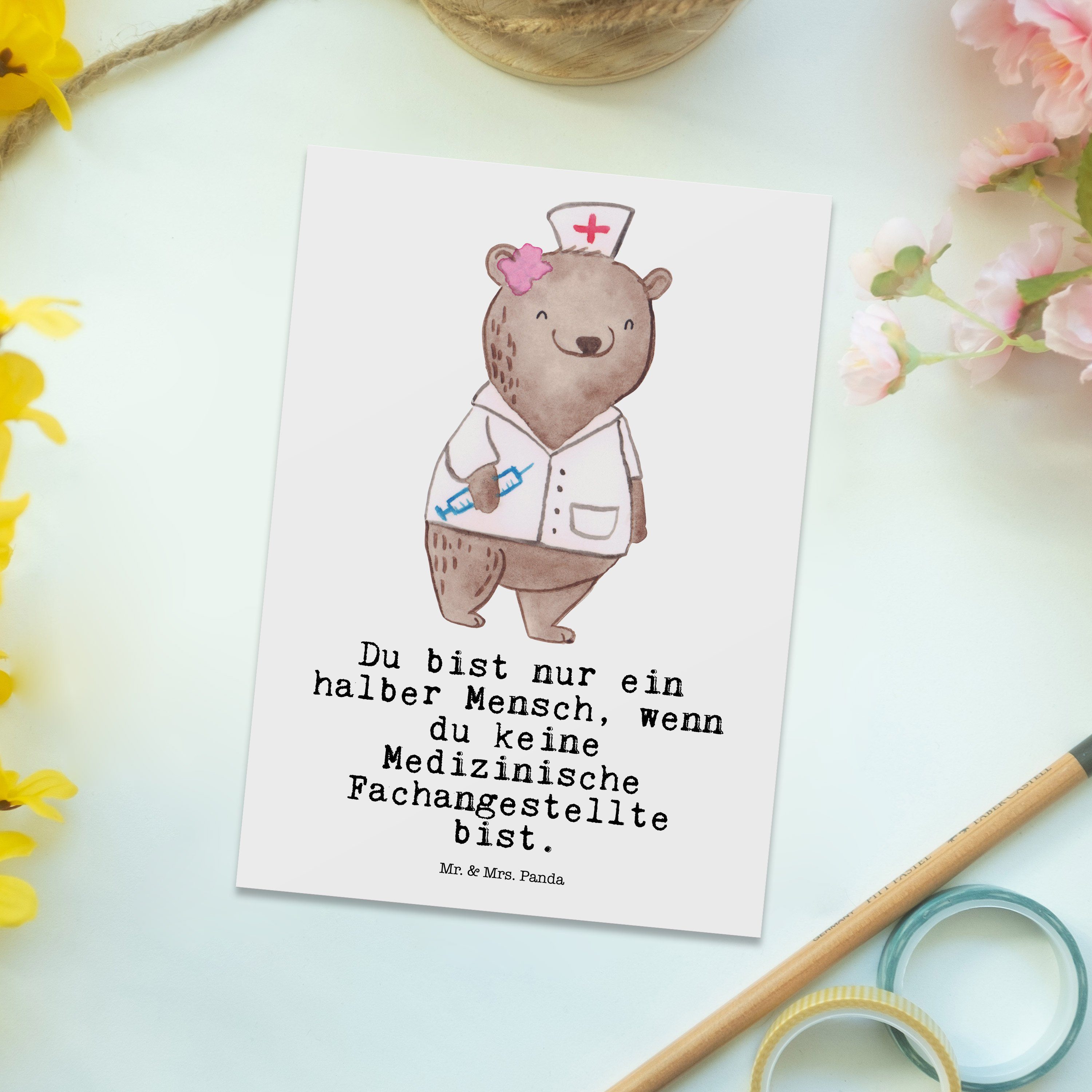 Mr. & Mrs. Medizinische Grußk Weiß Panda - mit Geschenk, Fachangestellte Beruf, - Herz Postkarte
