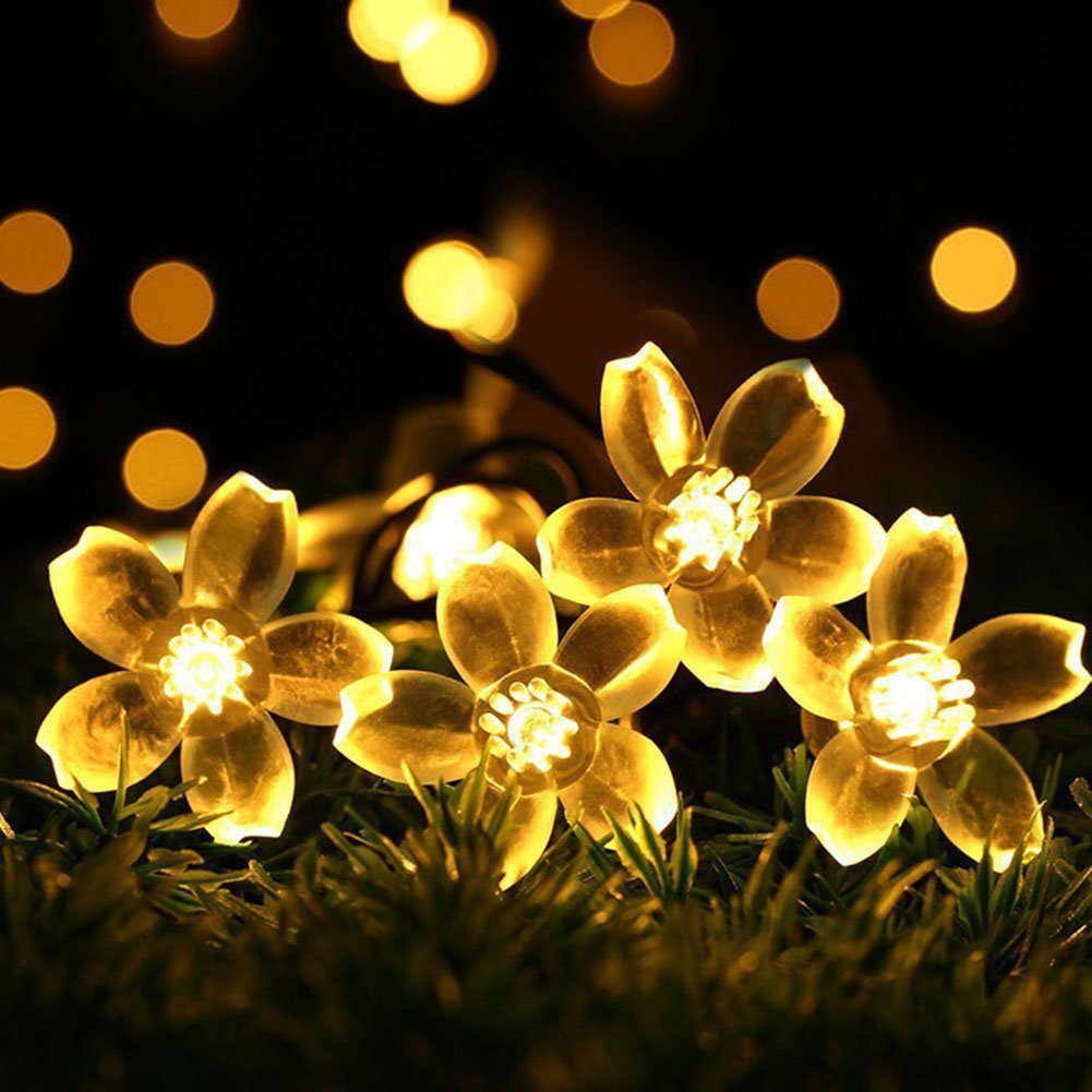 Lichterkette für Solar Außen, Haus Solar Lichterketten,100LED Lichterkette Oneid Blumen Gelb
