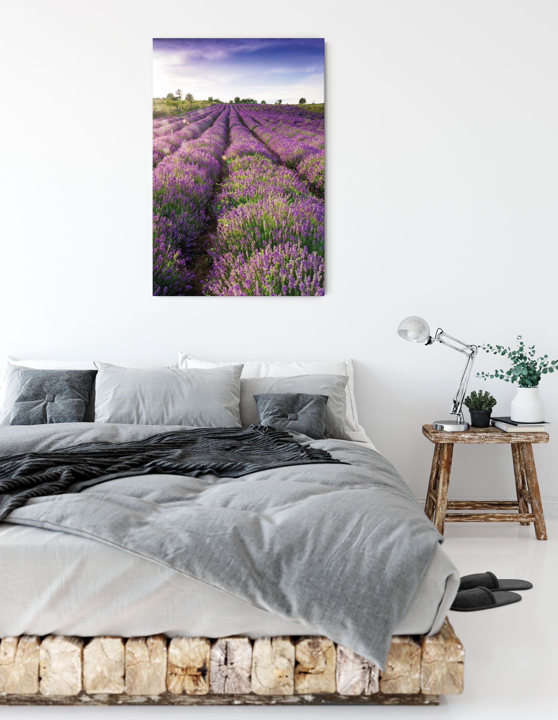 Pixxprint Leinwandbild Lavendelfeld fertig inkl. Lavendelfeld bespannt, Zackenaufhänger (1 Provence Provence, Leinwandbild St)