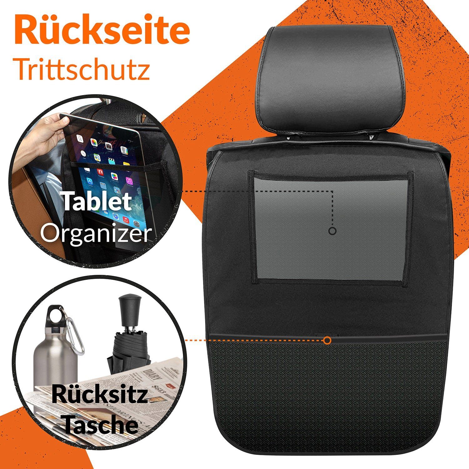 Vorne Rücksitz mit Optik Auto-Sitzbezüge Autositzauflage Upgrade4cars Vordersitze Schwarz, Organizer Leder