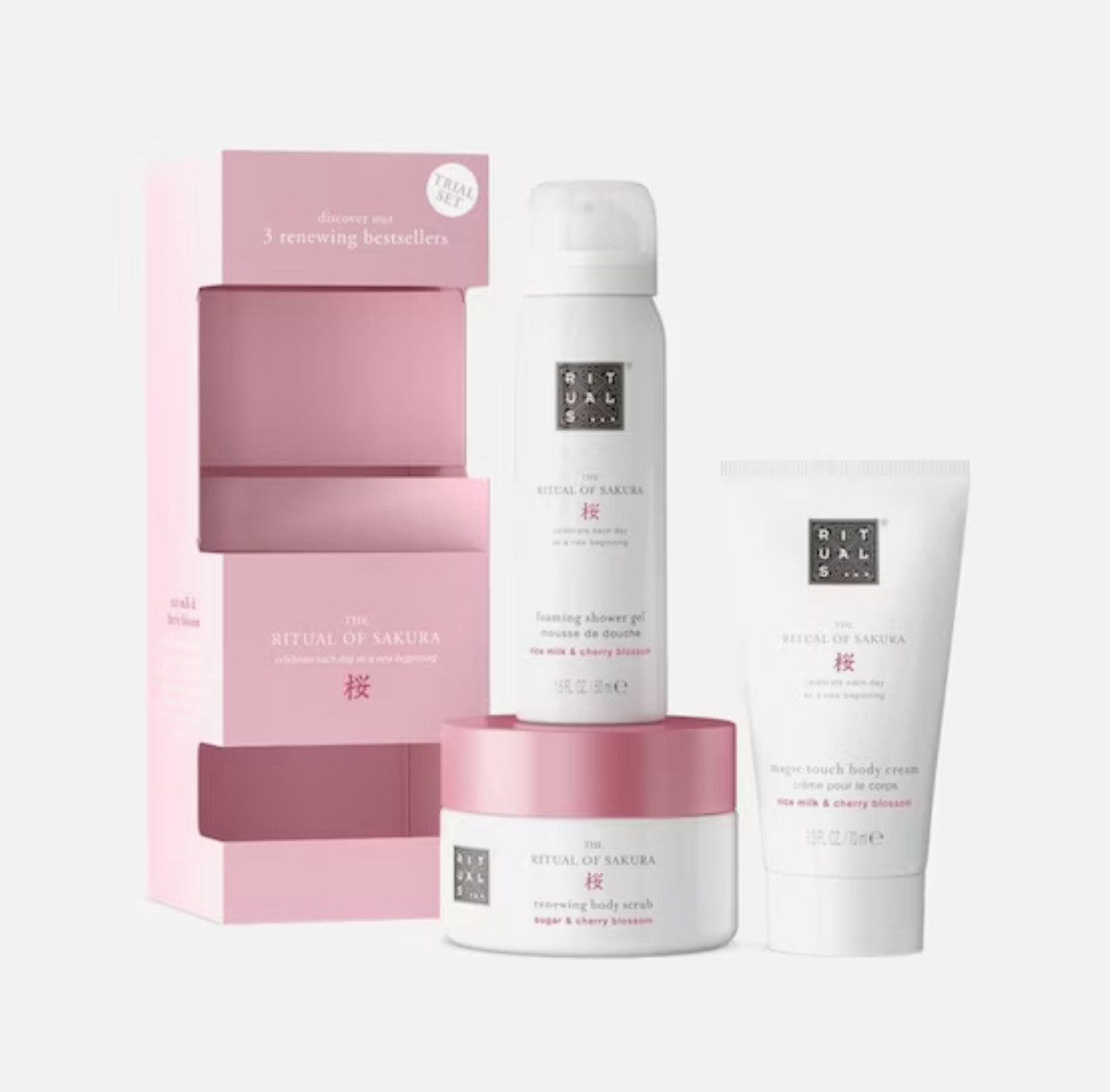 Rituals Pflege-Geschenkset The Ritual Of Sakura Geschenkset Trial Gift Set, 3-tlg., Duschschaum, Körpercreme & Zuckerpeeling in praktischen Minis